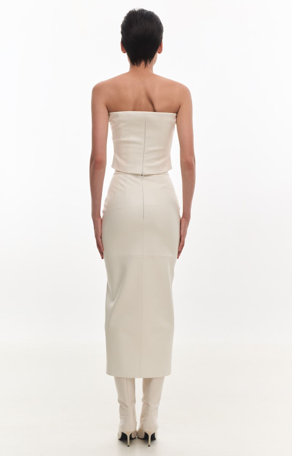 KRIS MARAN - Vegan Leather Skirt in Midi | Ecru buy at DOORS NYC