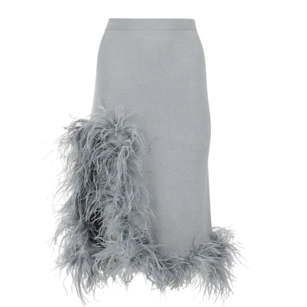 ANDREEVA - Grey Knit Skirt With Feathers, buy at DOORS NYC