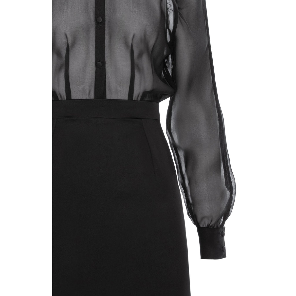 Gathered Raglan Sleeve Viscose&amp;Silk Mini Shirt Dress - Black