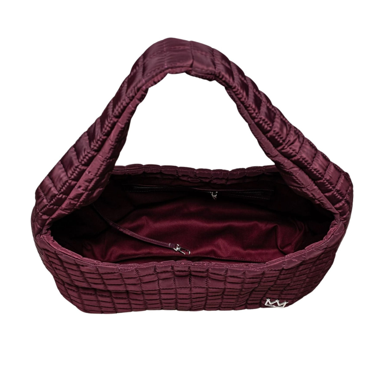 MVLUCKY - Wine Quilted Nylon Shoulder Flow Bag With Magnetic Closure, buy at DOORS NYC