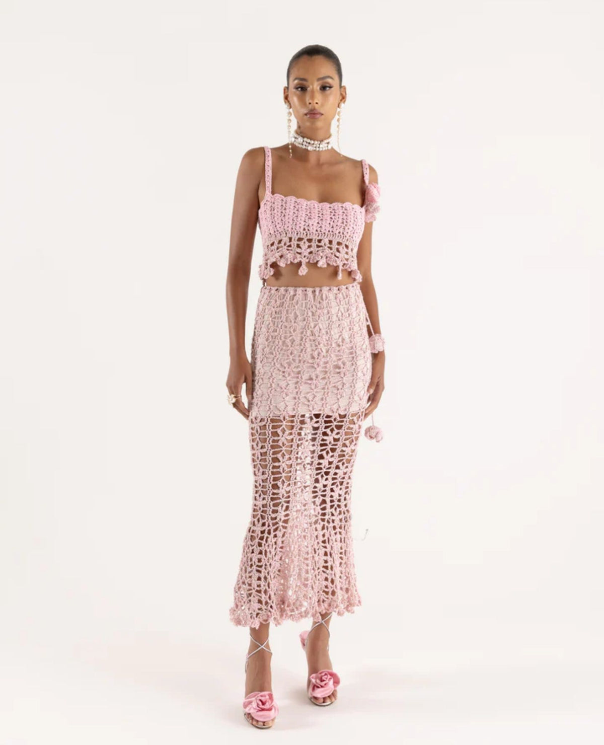 ANDREEVA - Pink Vanilla Handmade Knit Skirt buy at DOORS NYC
