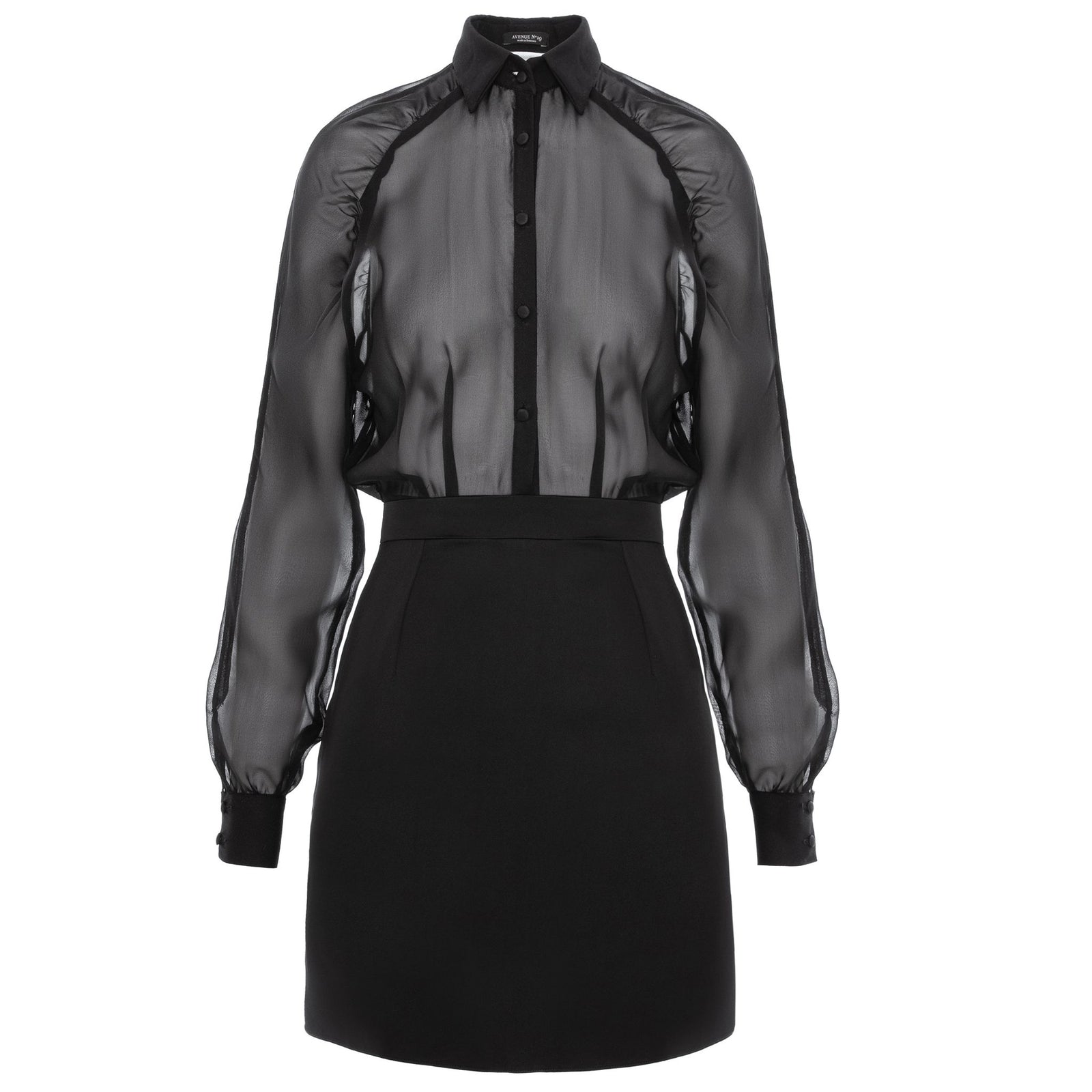 Gathered Raglan Sleeve Viscose&Silk Mini Shirt Dress - Black