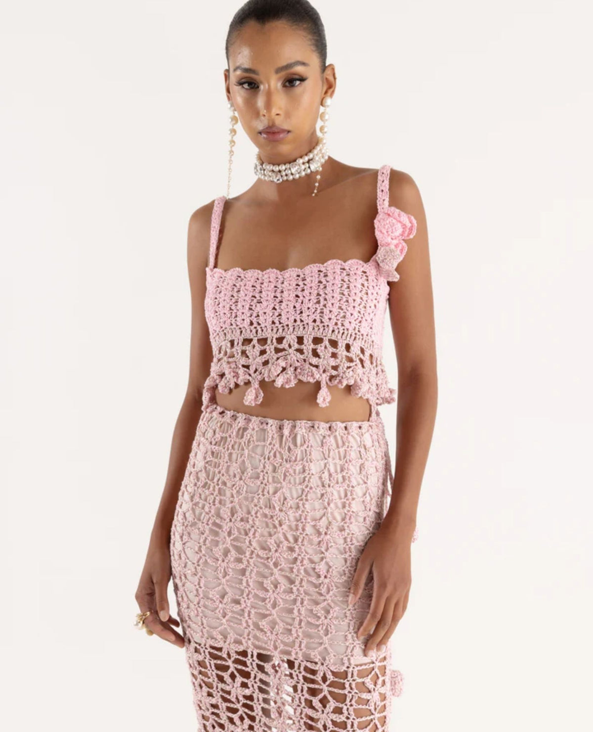 ANDREEVA - Pink Vanilla Handmade Knit Skirt buy at DOORS NYC