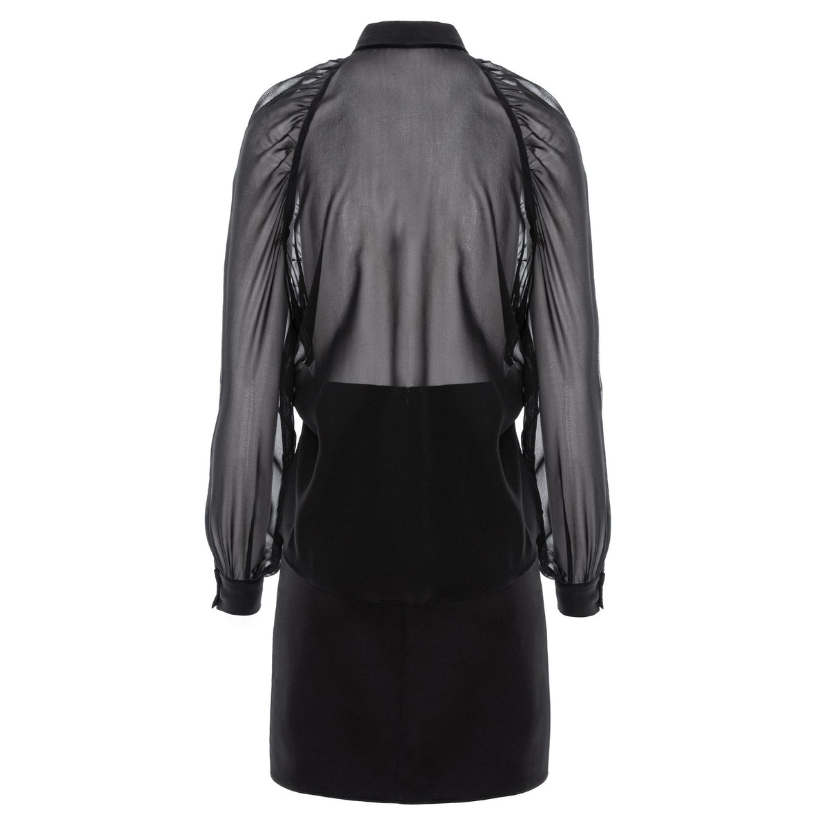 Gathered Raglan Sleeve Viscose&amp;Silk Mini Shirt Dress - Black