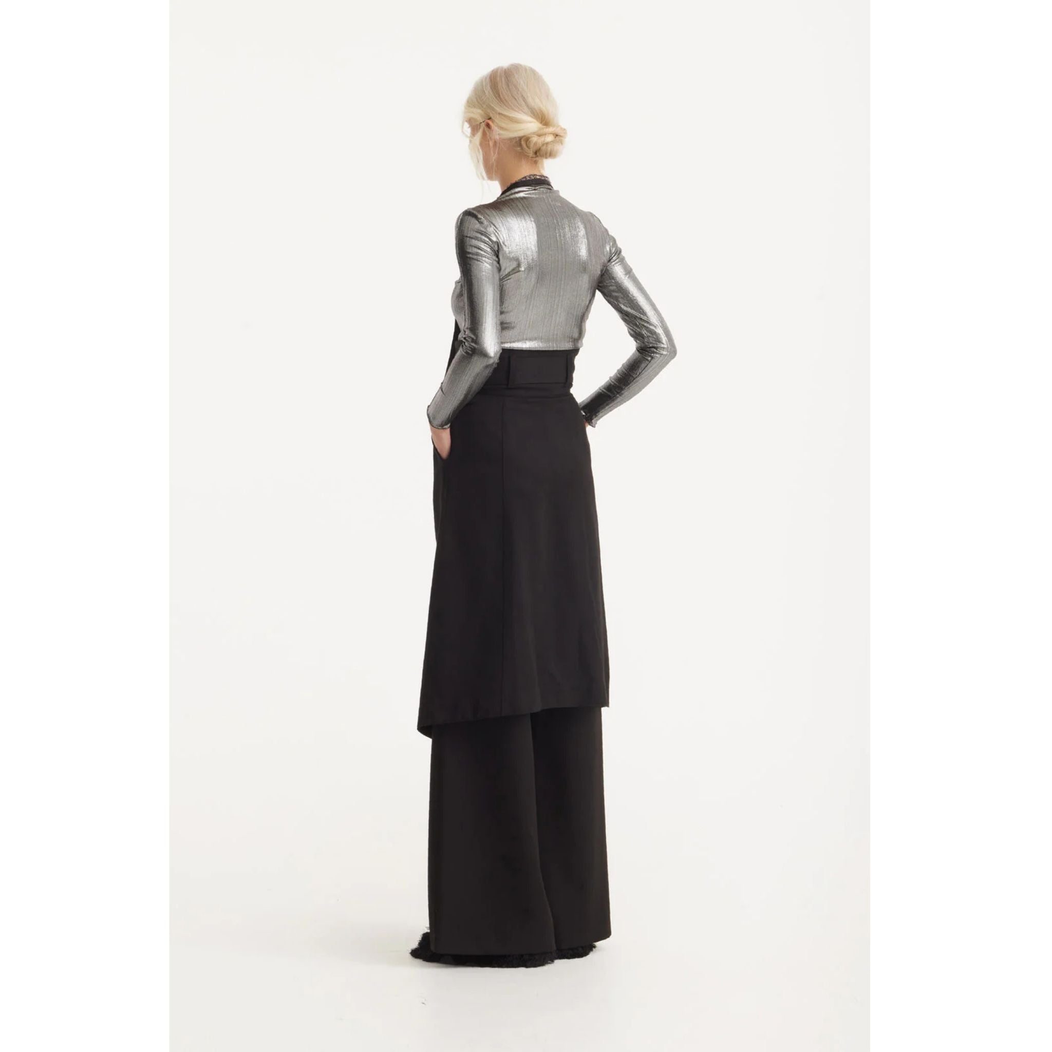 Wide Leg Trousers With Skirt Overlay | Black