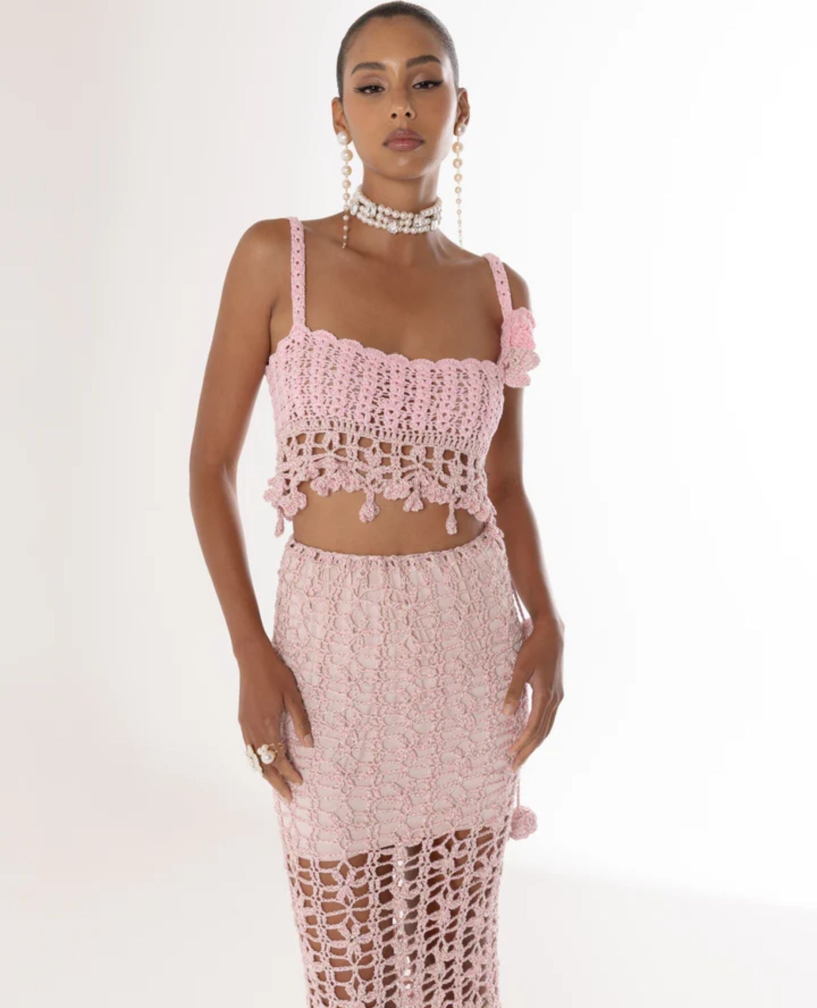 ANDREEVA - Pink Vanilla Handmade Knit Skirt buy at DOORS NYC