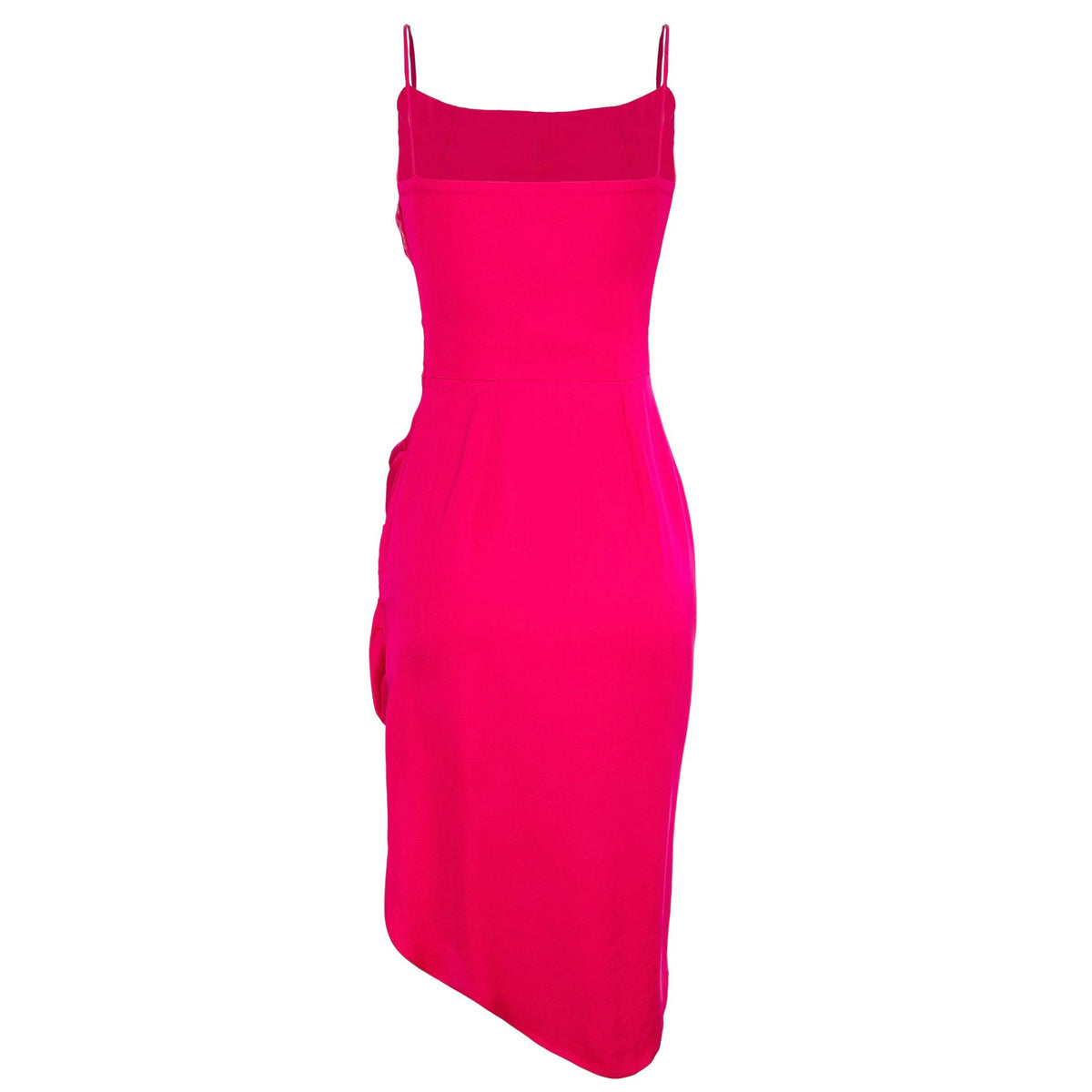 Raspberry Midi Slip Dress With Side Gathering