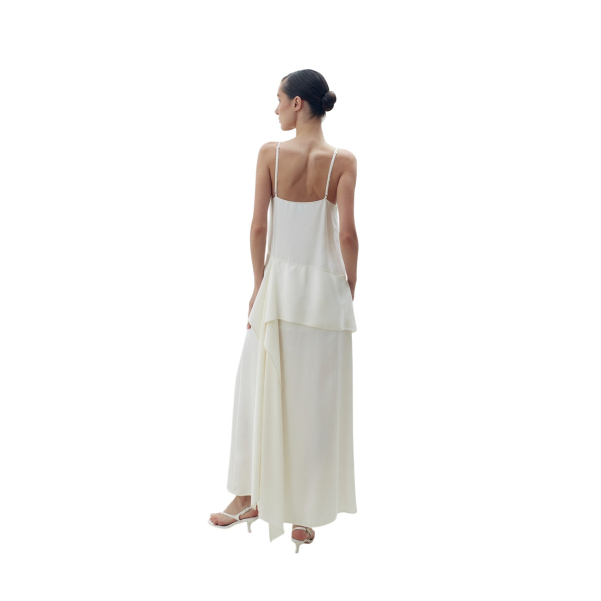 Cream Scarf Detailed Midi Sleeveless Dress