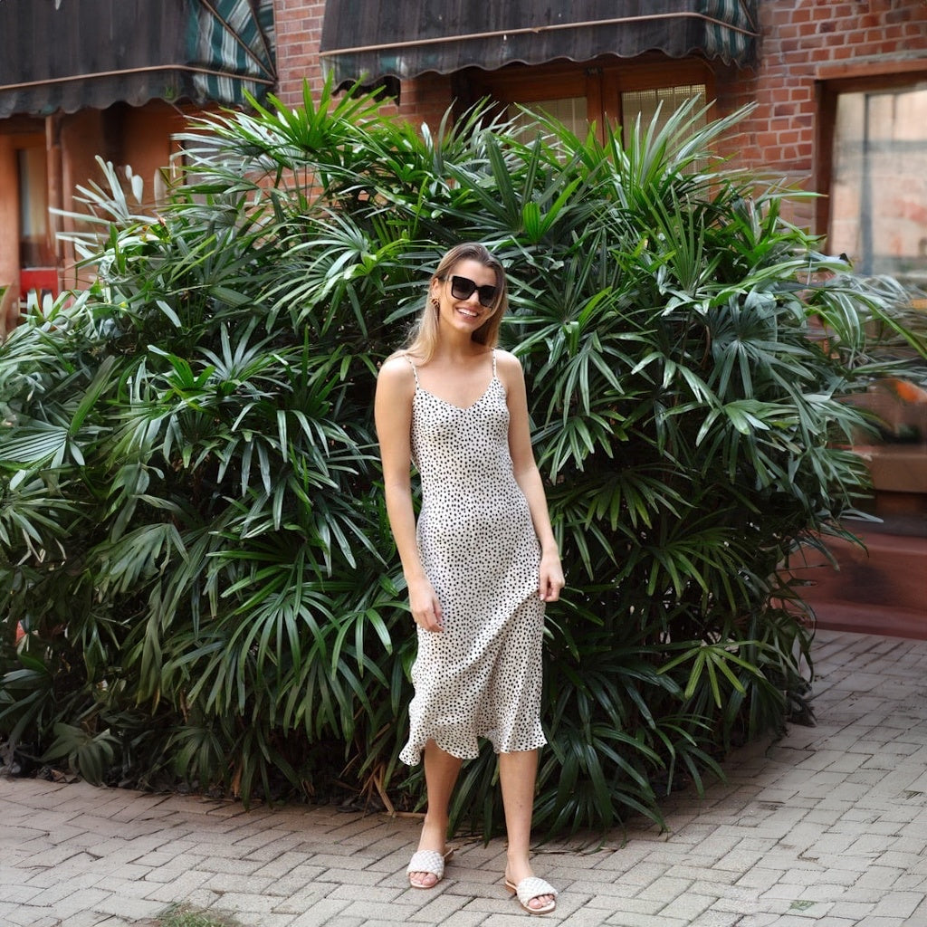 Polka Dot Silk Slip Dress with Adjustable Straps