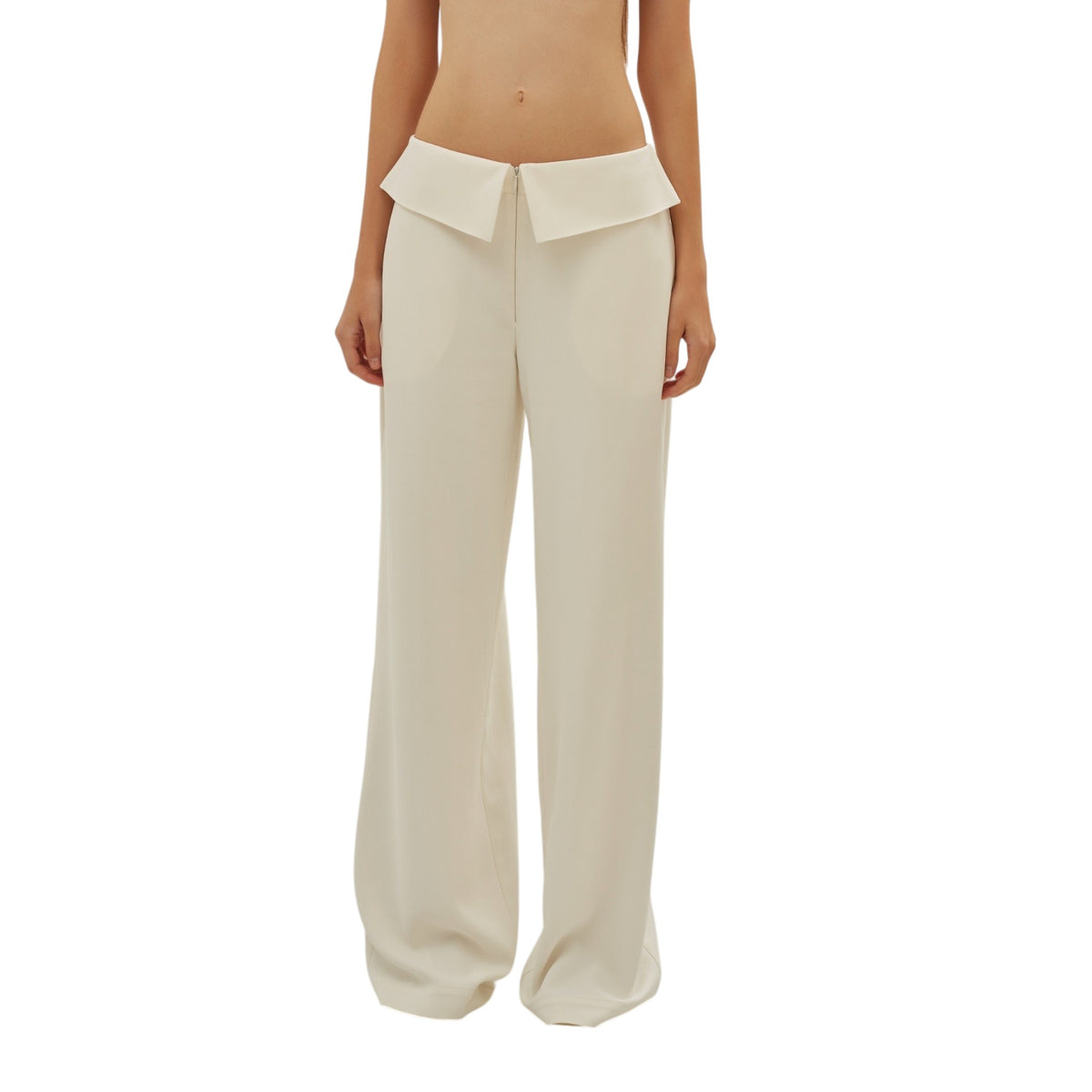 White Folded Waist Pants