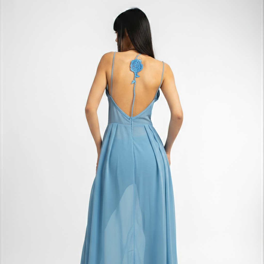 Rose Embroidered Maxi Dress | Blue