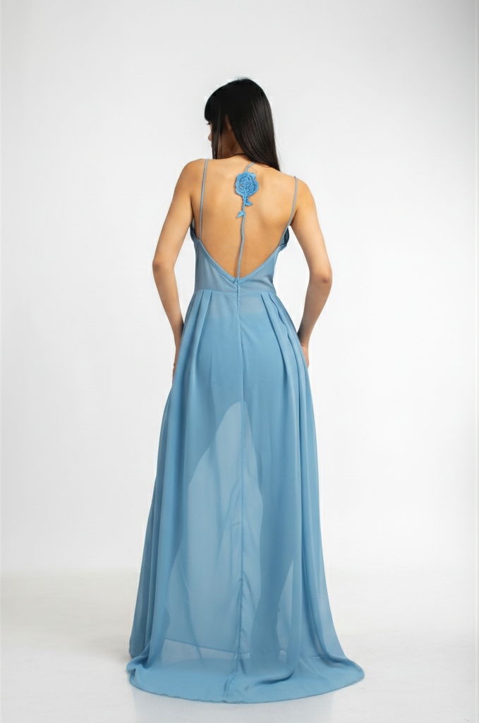 Rose Embroidered Maxi Dress | Blue