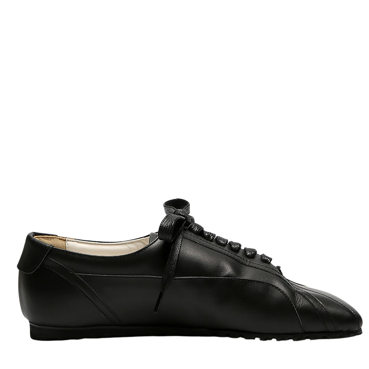 Black Matte Leather Diagonal Design Sneakers