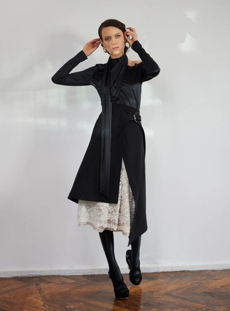 JULIA ALLERT - Layered Skirt With White Lace Detail | Black, buy at DOORS NYC