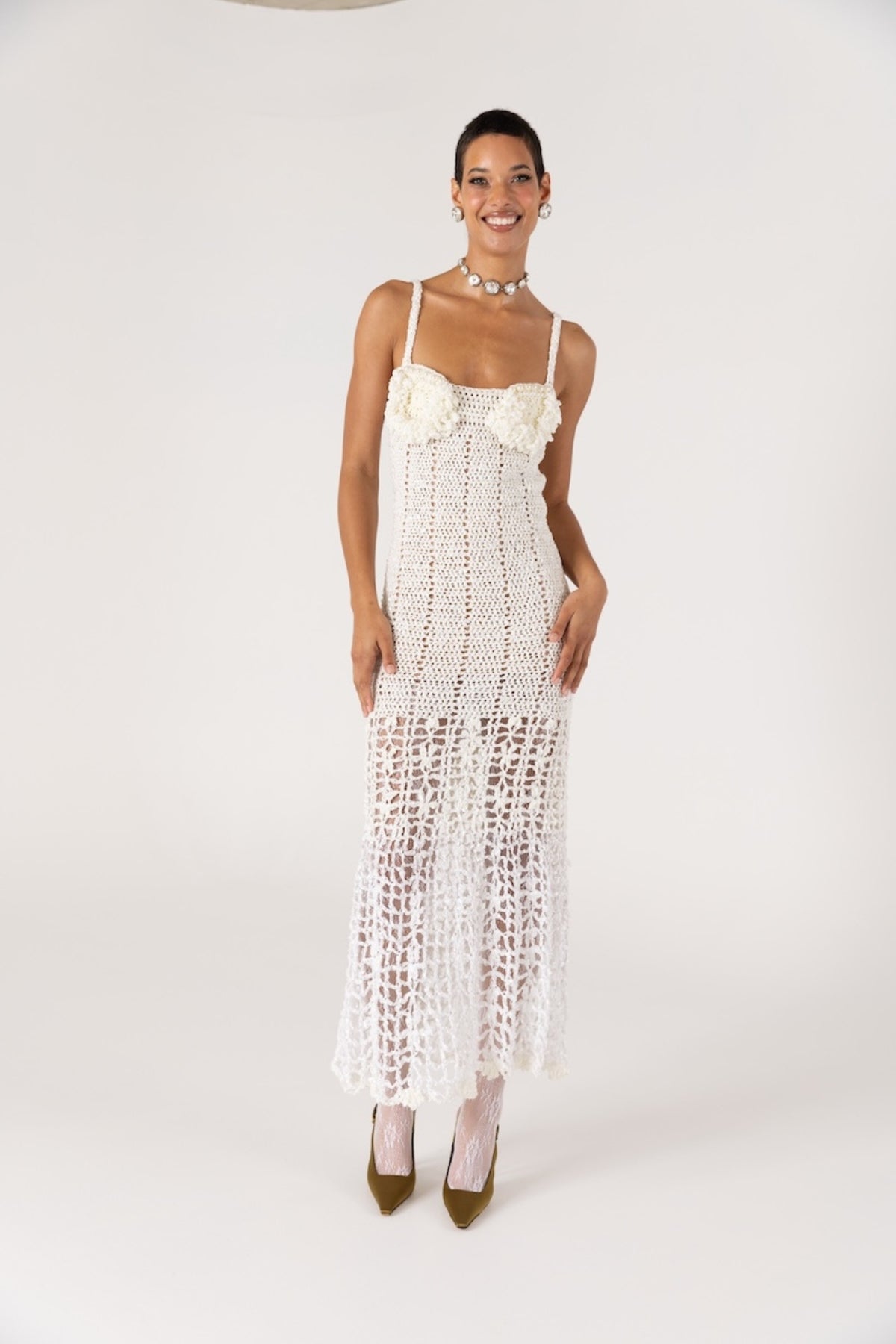 ANDREEVA - Chrysanthemum Crochet Dress | White