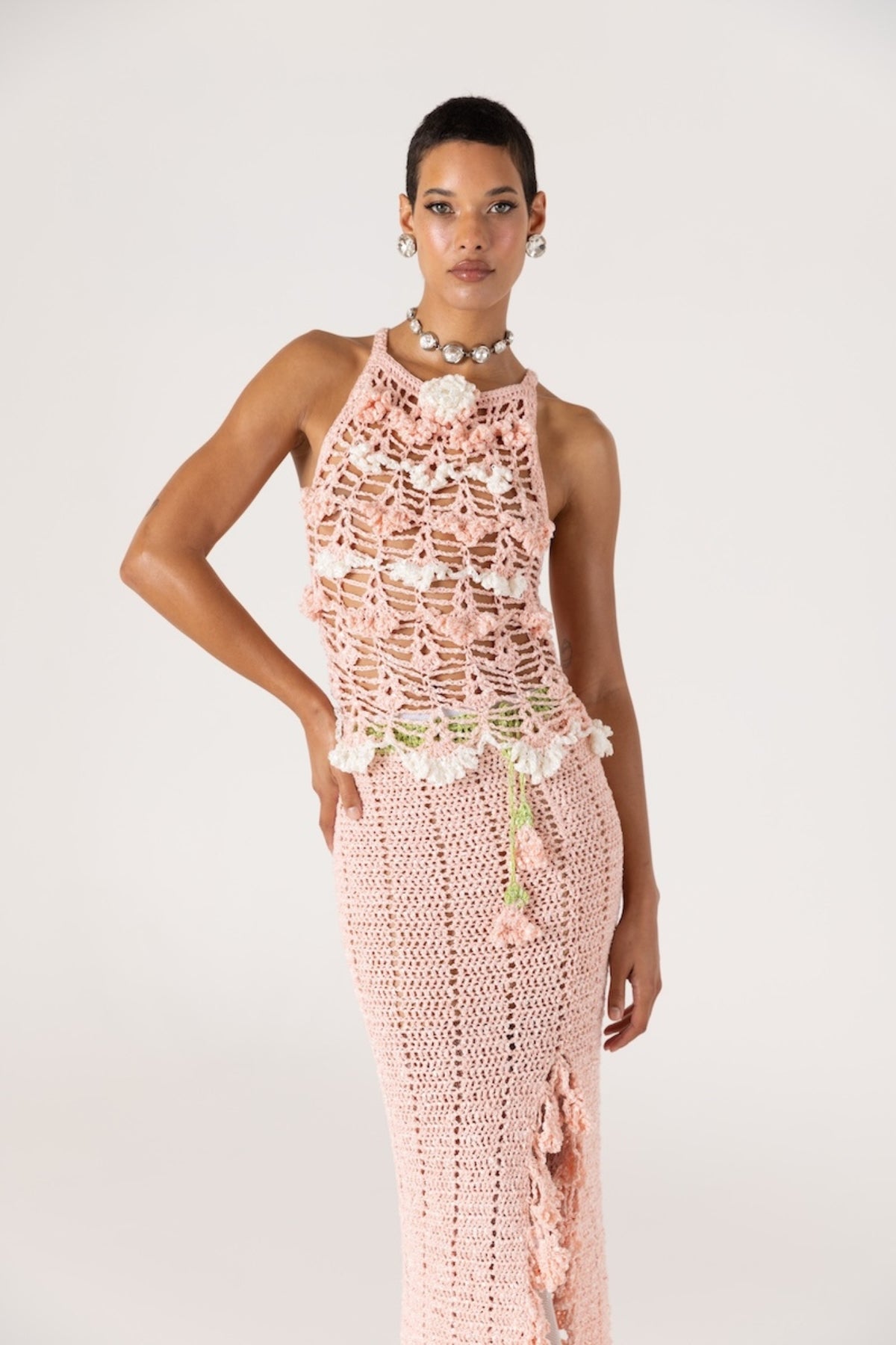 ANDREEVA - Chrysanthemum Handmade Crochet Skirt | Pink