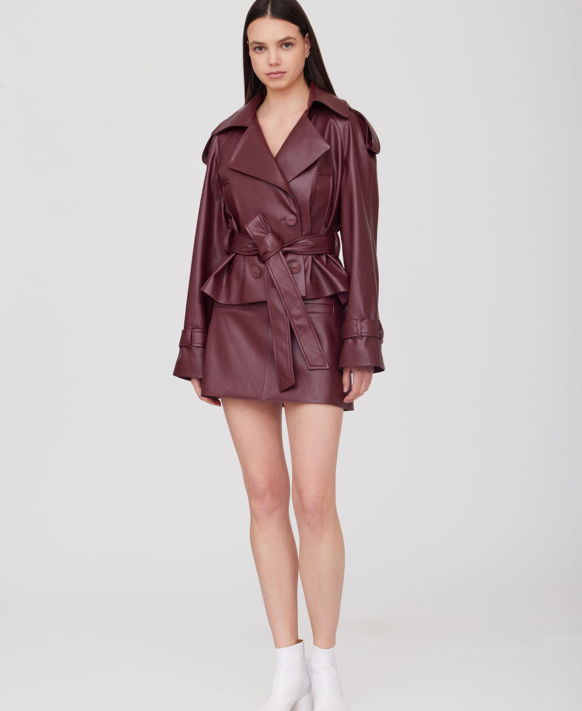 SOTROPA - Cropped Eco Leather Trench | Burgundy, buy at DOORS NYC