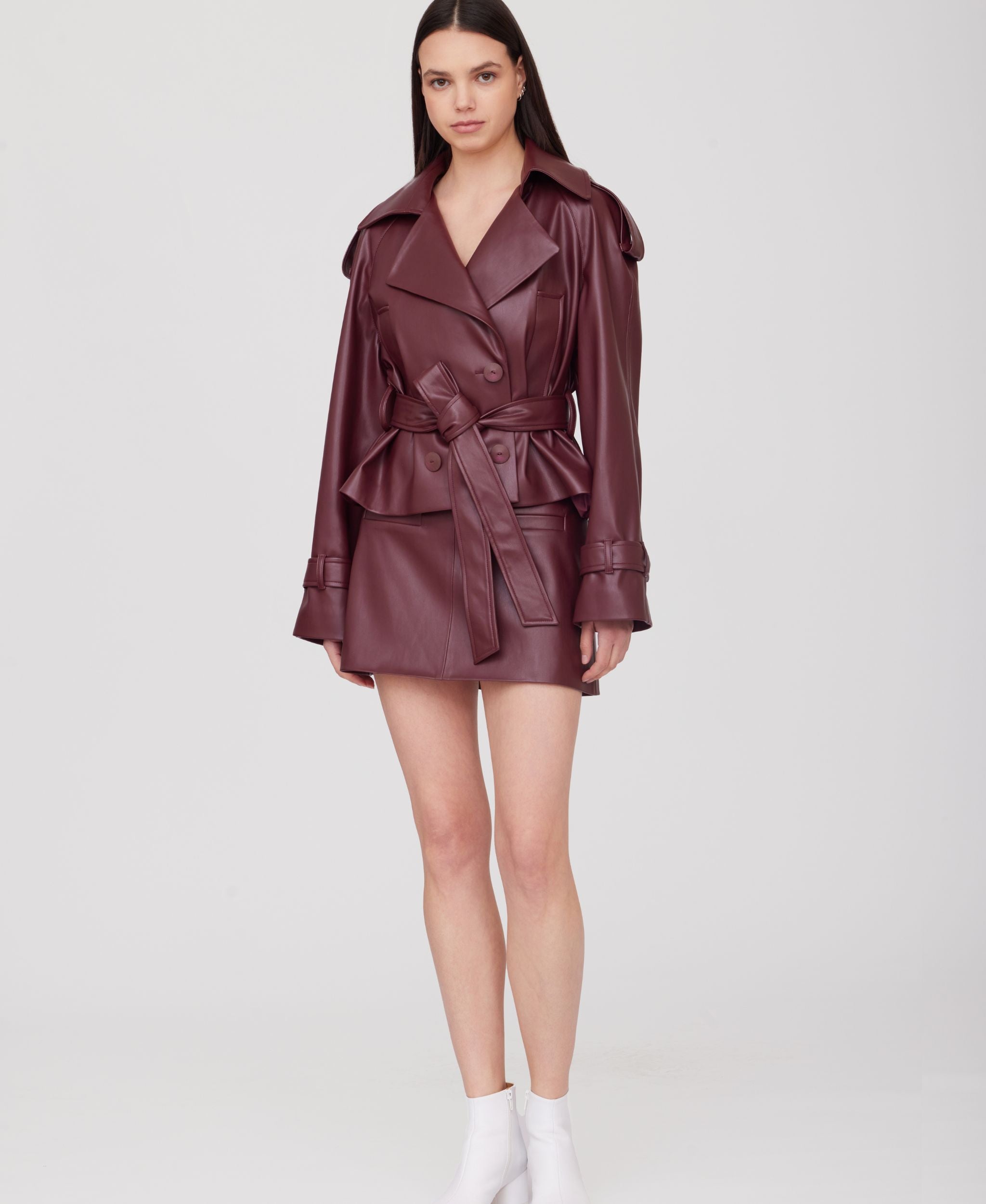 SOTROPA - Cropped Eco Leather Trench Burgundy
