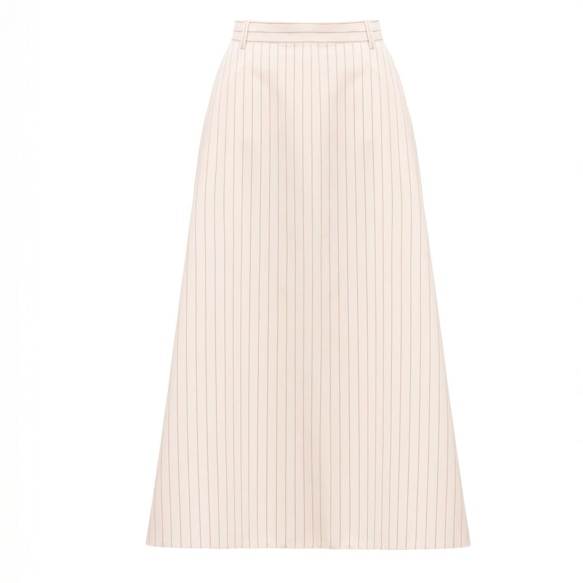 Cream Pinstriped A-Line Midi Skirt