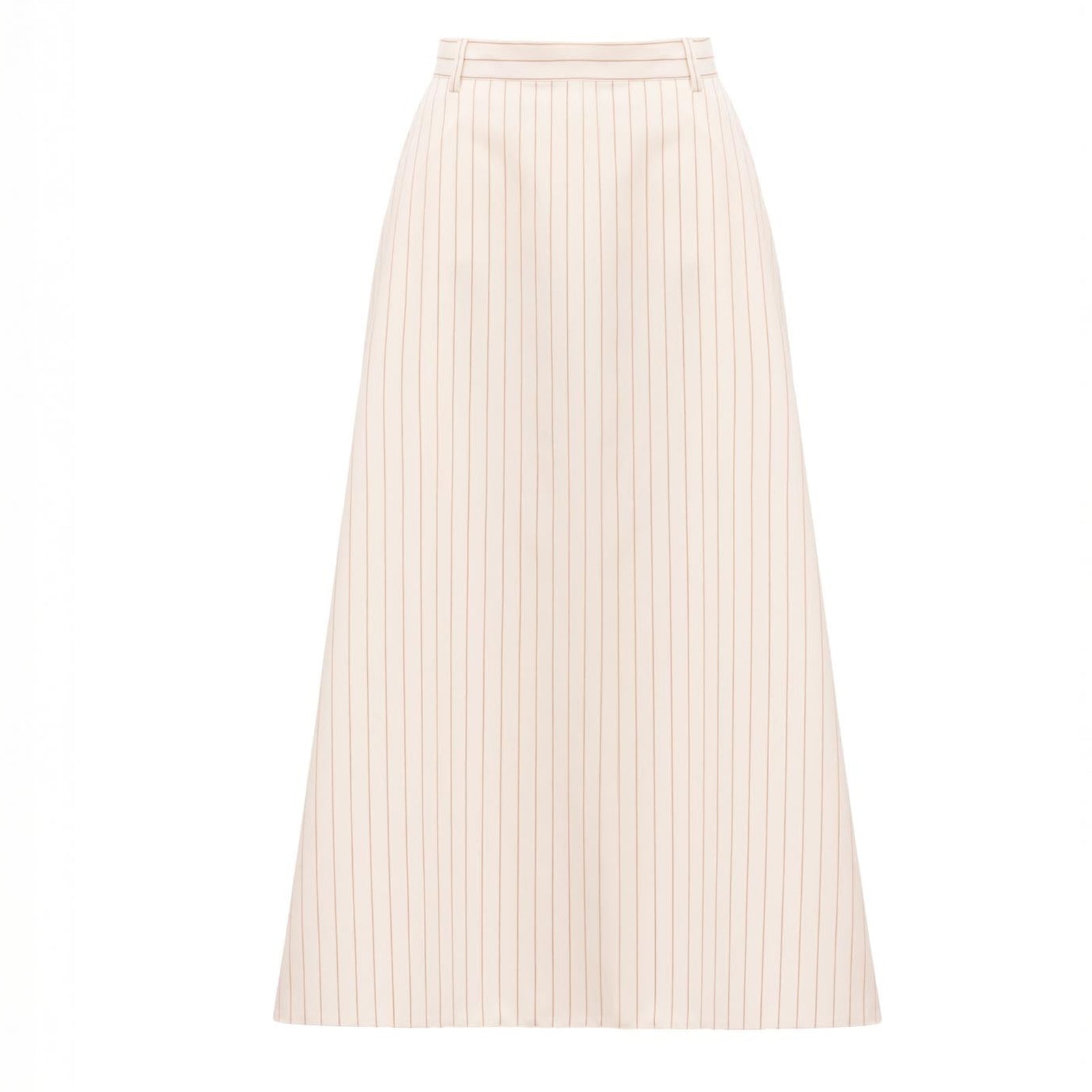 Cream Pinstriped A-Line Midi Skirt