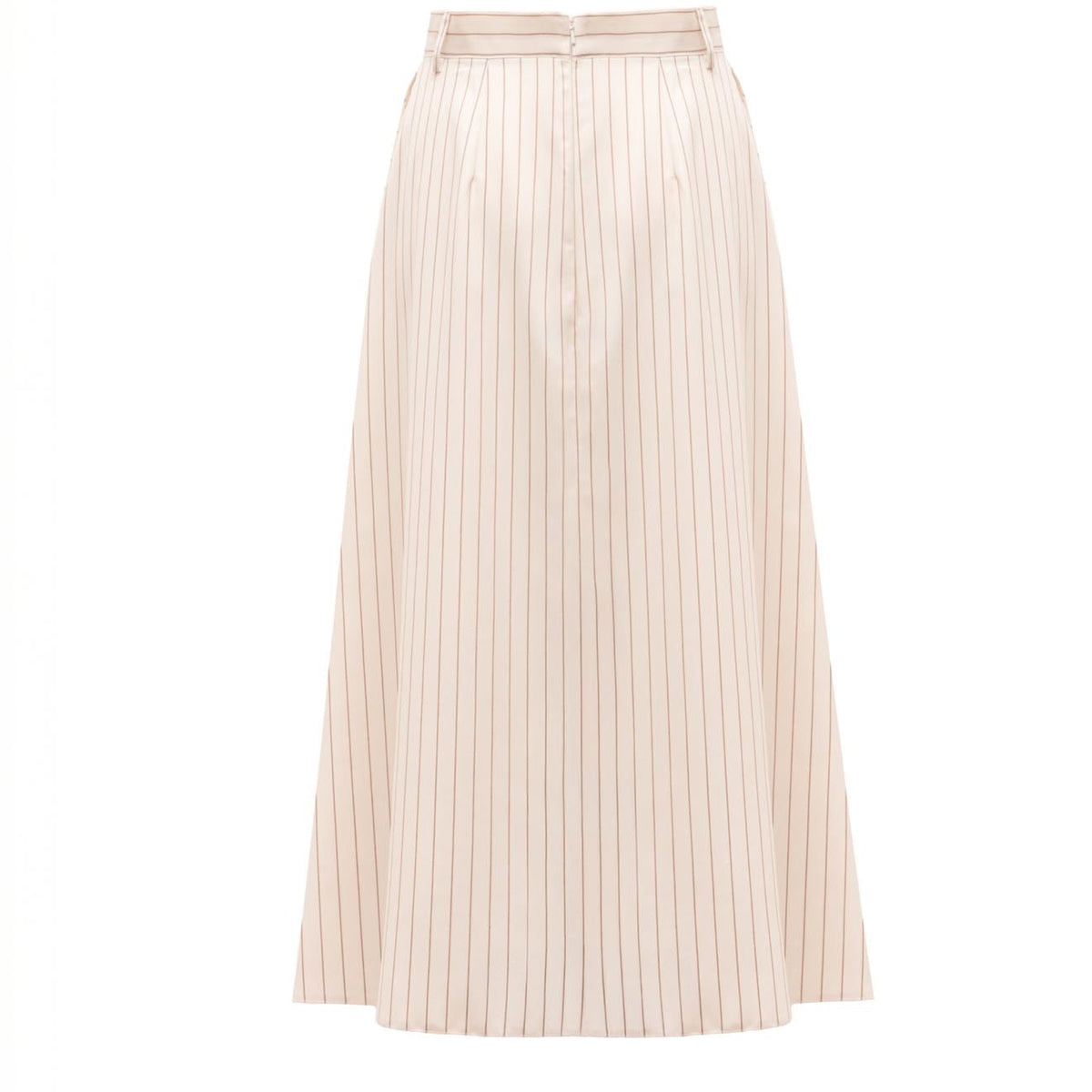Cream Pinstriped A-Line Midi Skirt