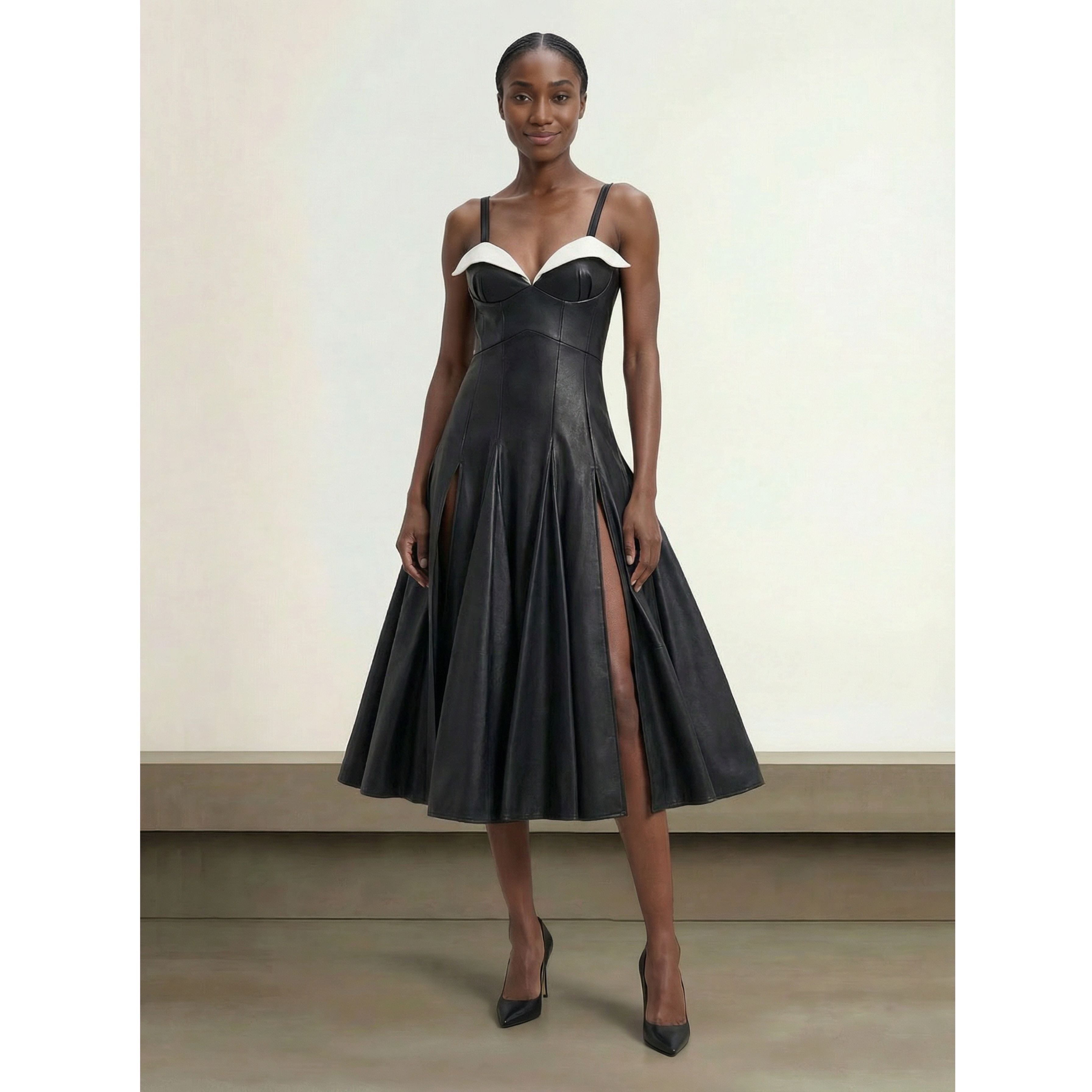 vegan leather corset midi dress independent designer