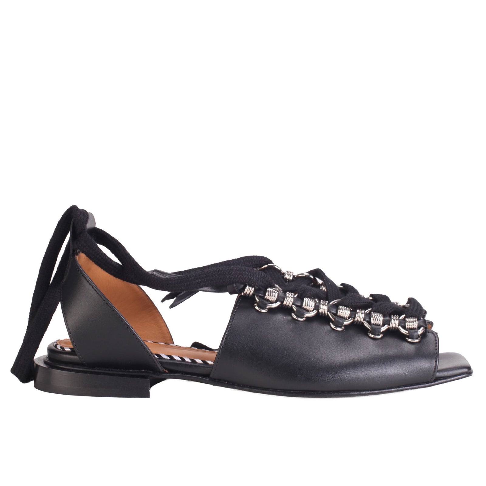Black Leather Lace-Up Sandals
