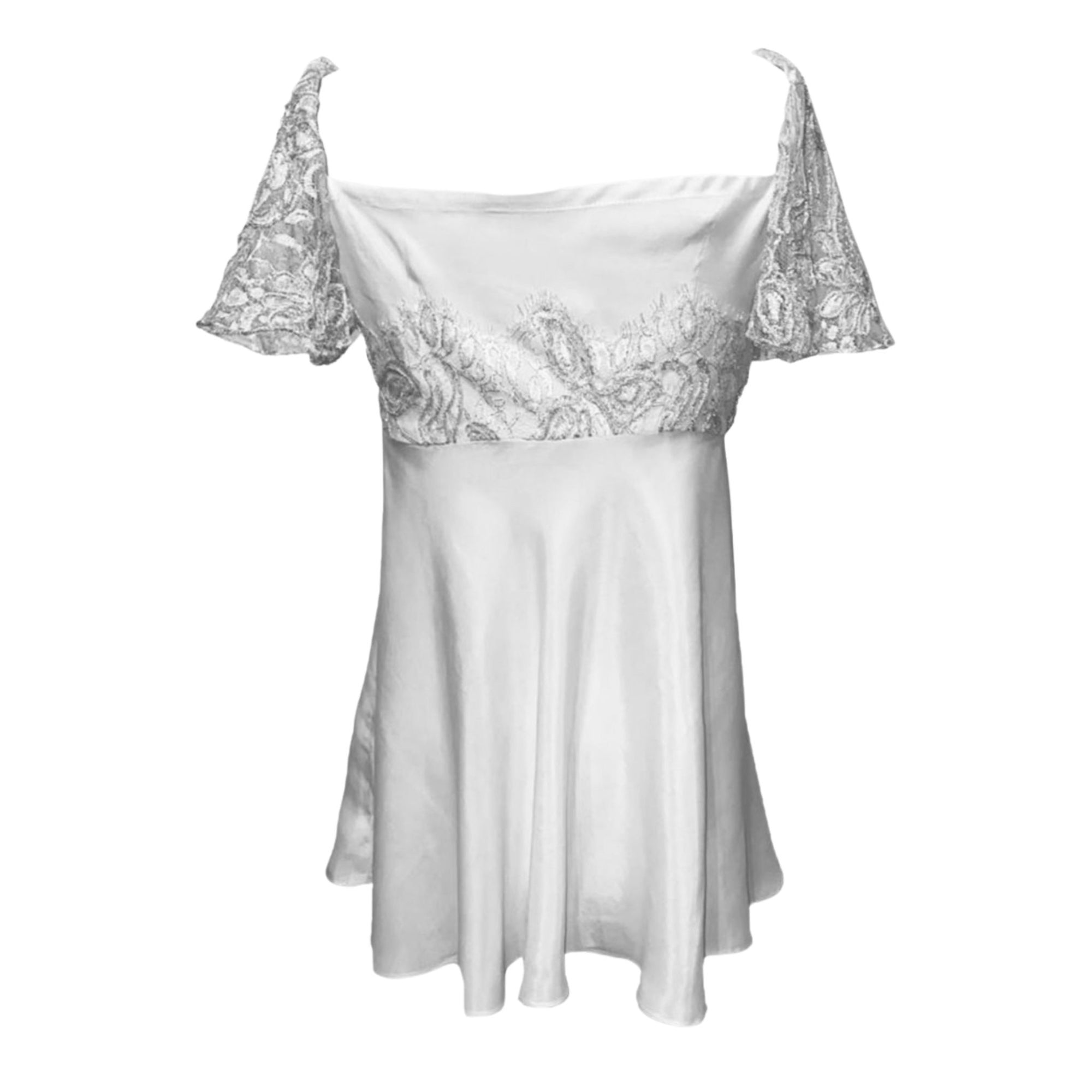 White Satin Babydoll Top with Lace Butterfly Sleeves | PR Sample