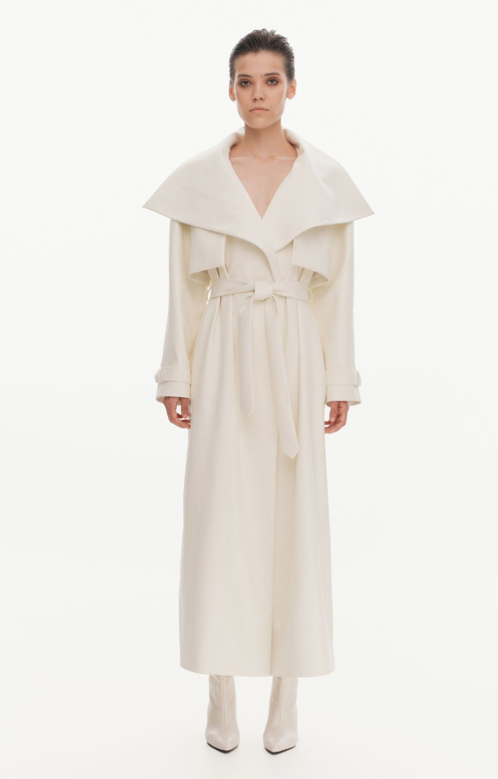 KRIS MARAN - Maxi Leather Trench Coat | Ecru buy at DOORS NYC