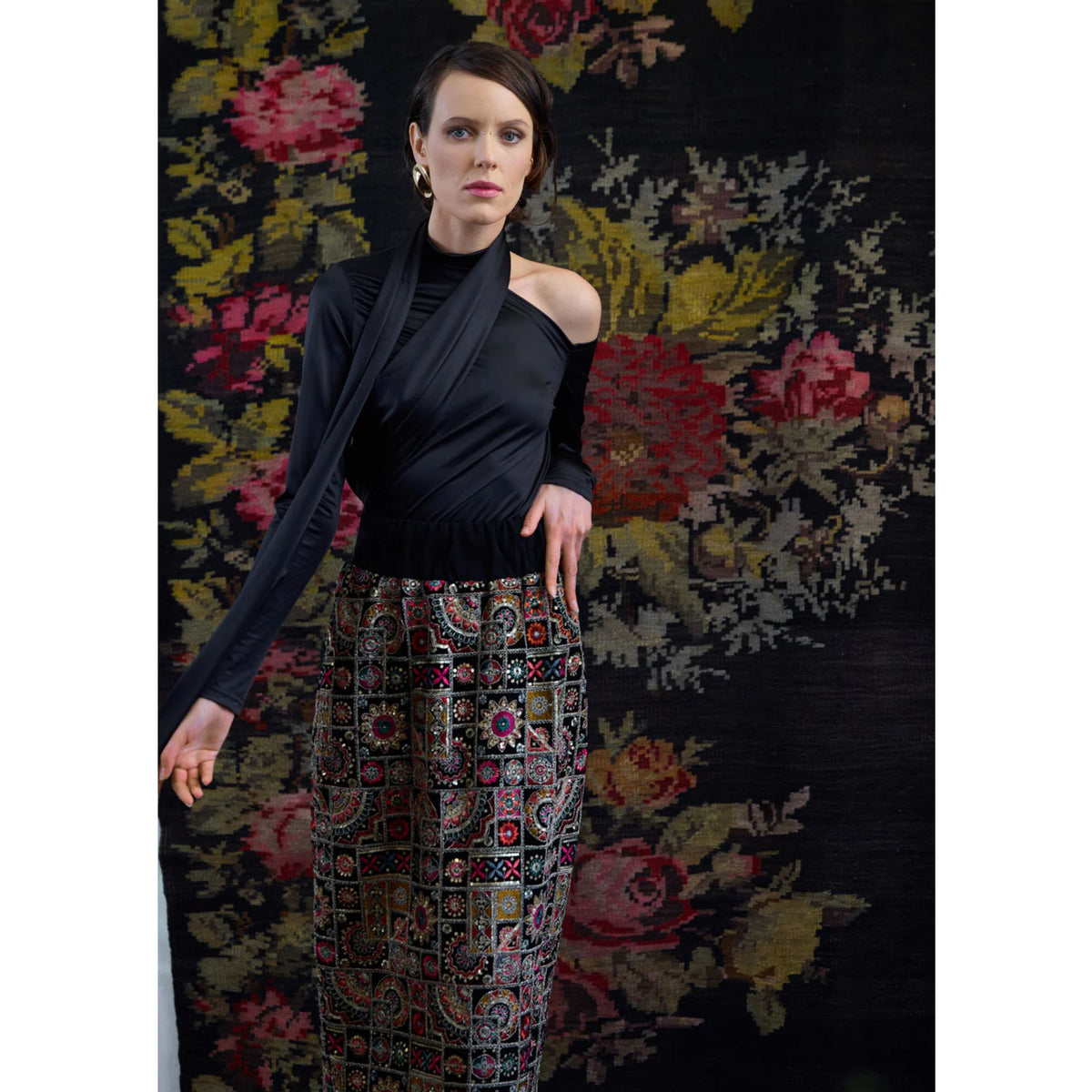 Mid-Calf Embroidered Skirt