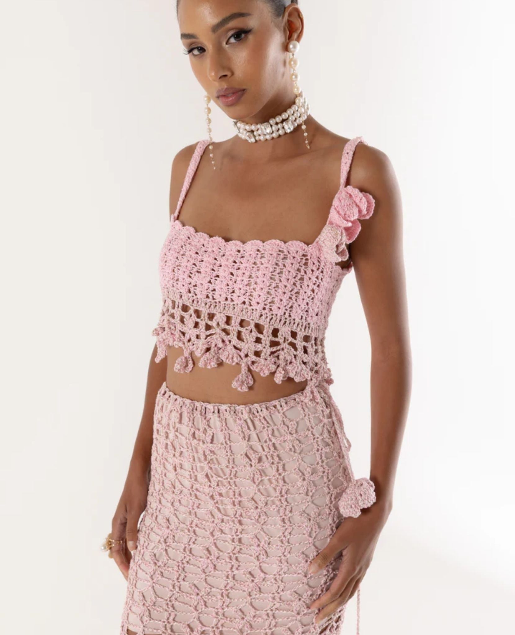 ANDREEVA - Pink Vanilla Handmade Knit Skirt buy at DOORS NYC