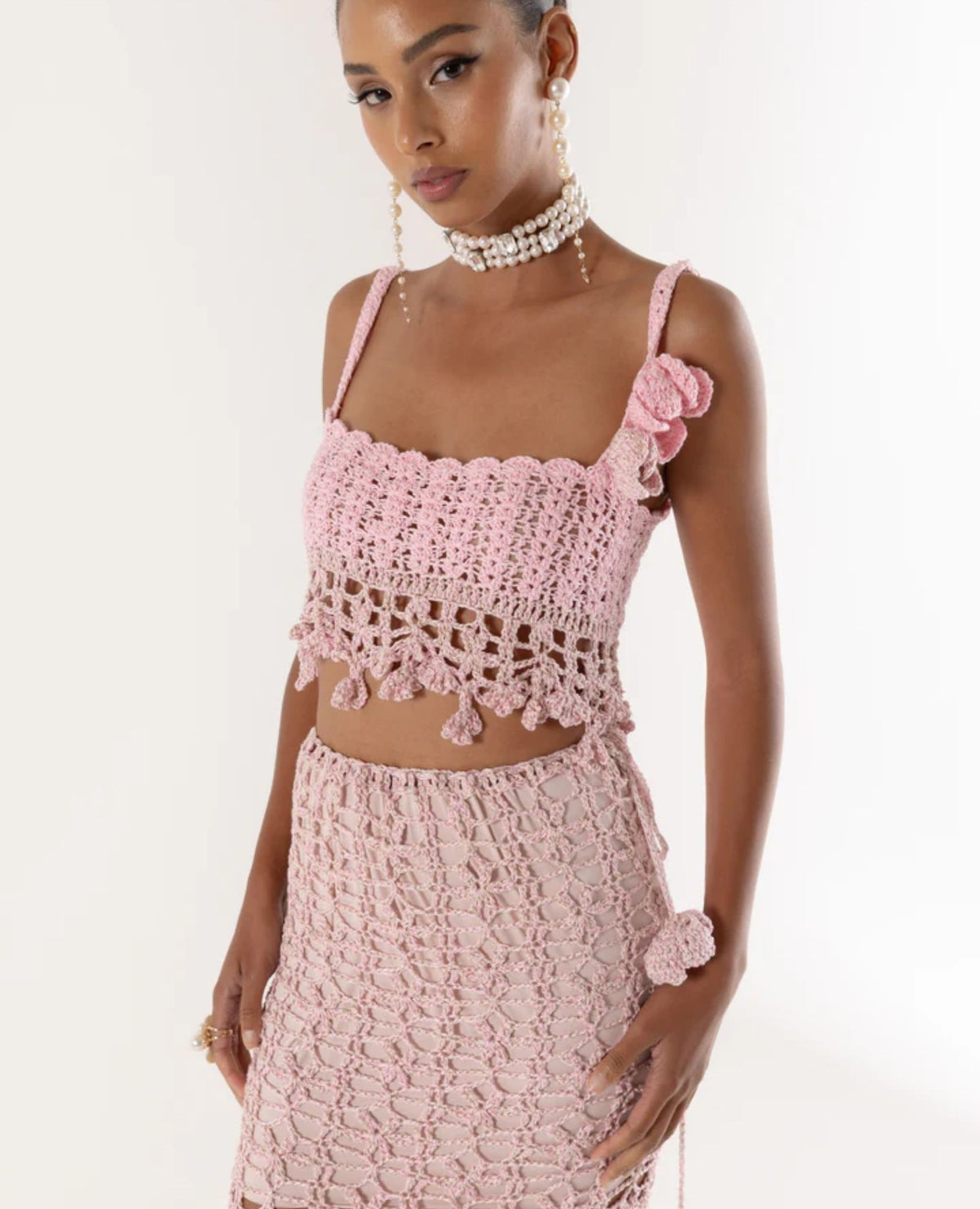 ANDREEVA - Pink Vanilla Handmade Knit Skirt buy at DOORS NYC
