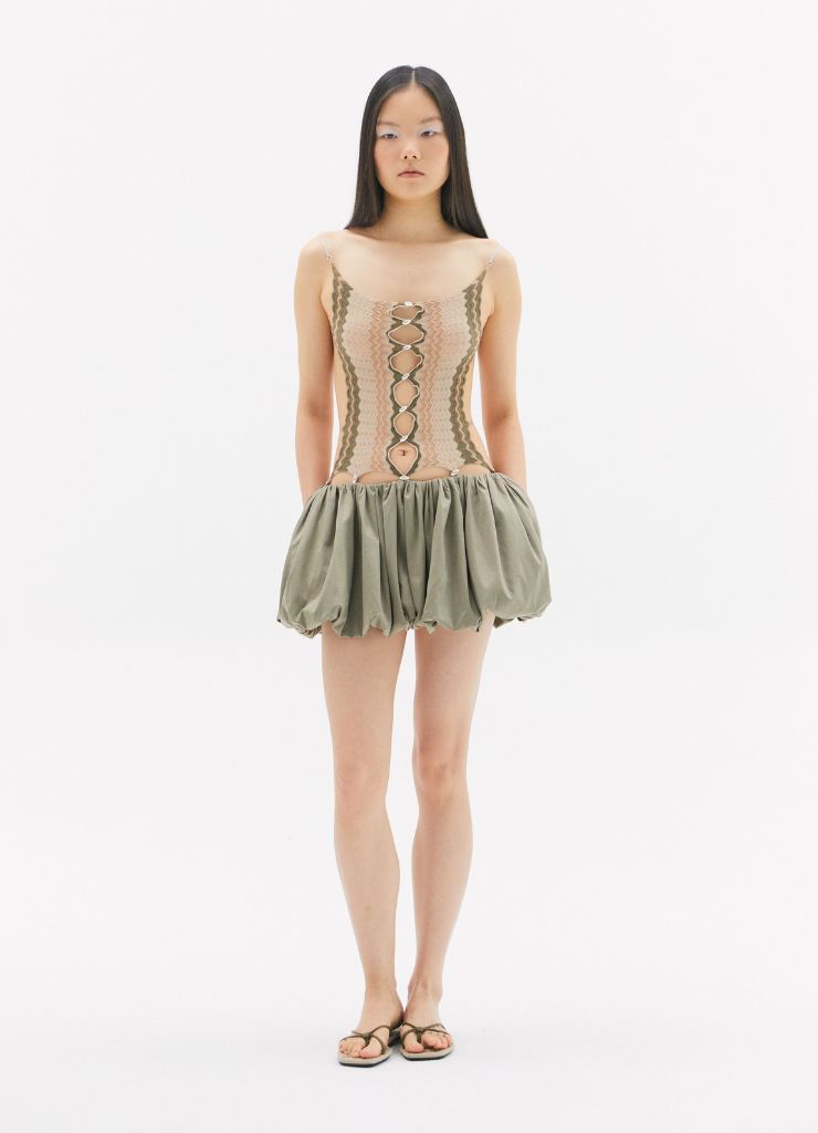 RUIBUILT- Ripple Combo Bubble Mini Dress | Sage at DOORS NYC