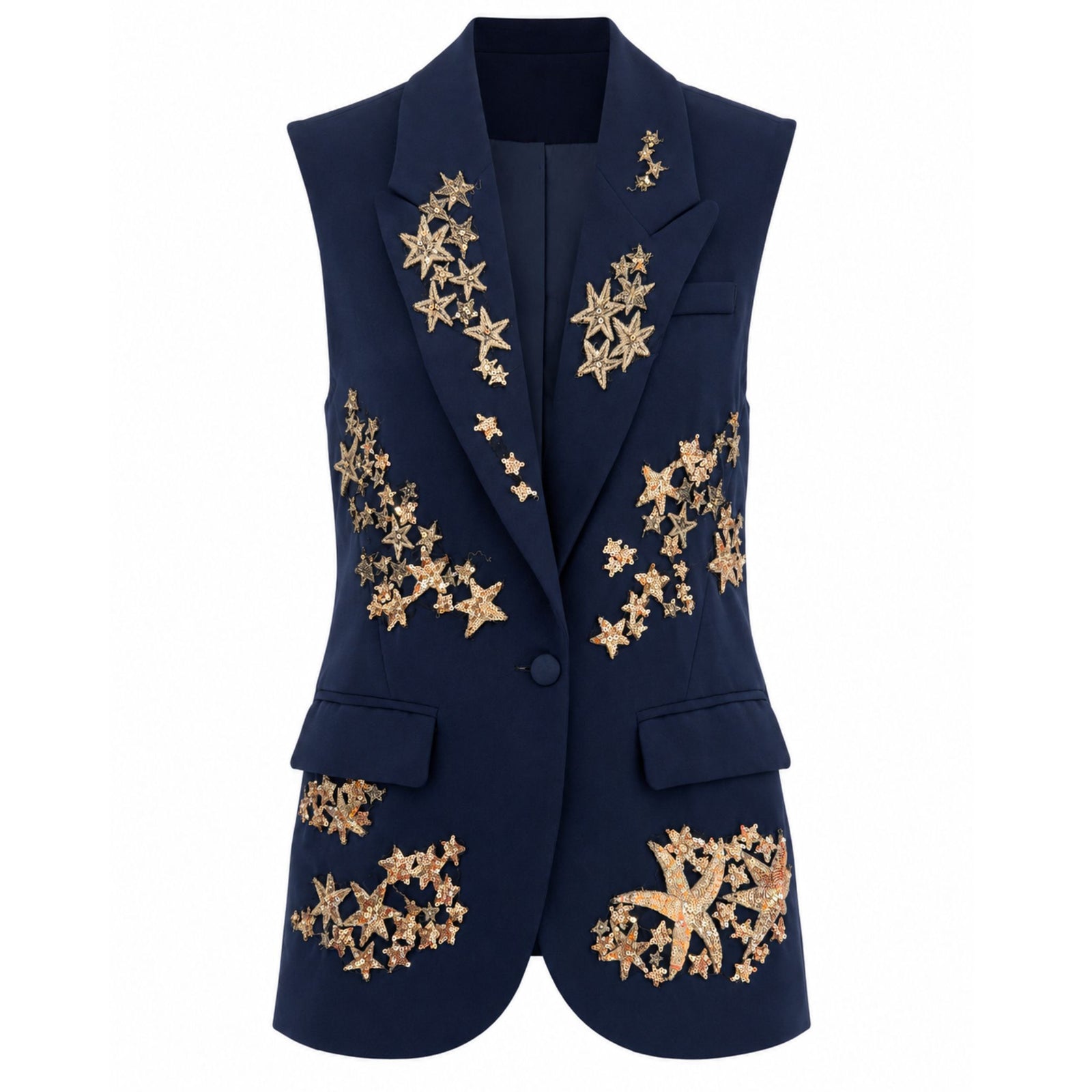 Celestial Bloom Embellished Navy Vest | PR Sample