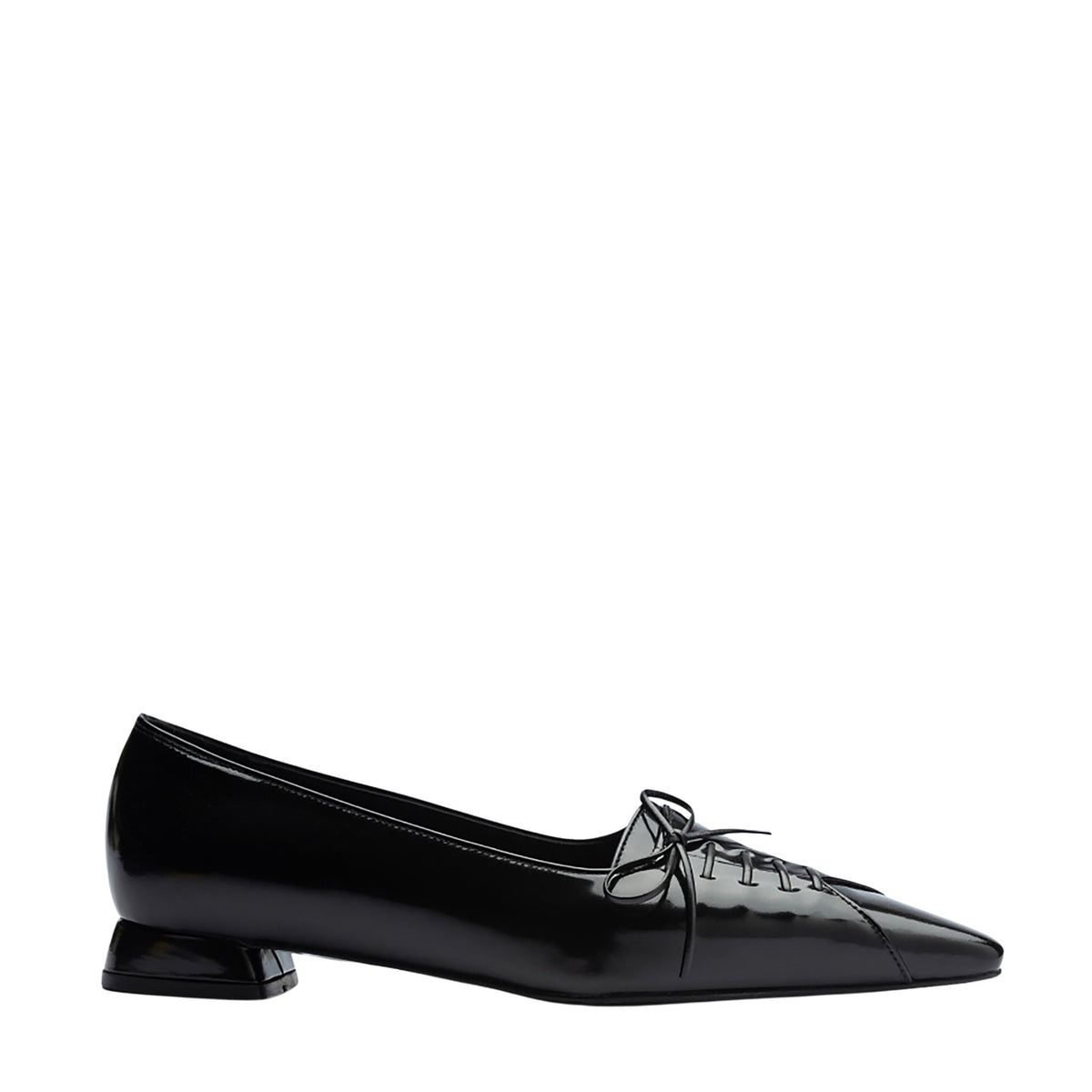 Black Patent Pointed Lace-Up Flats