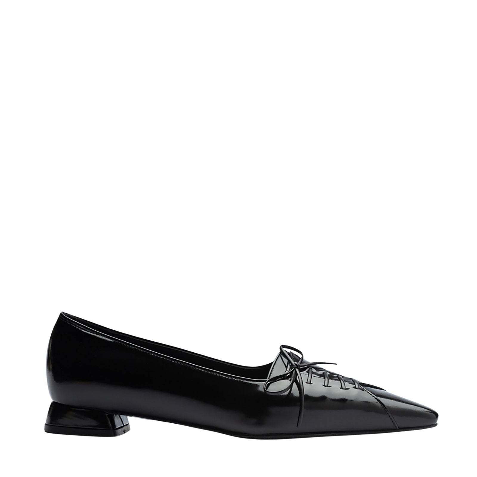 Black Patent Pointed Lace-Up Flats