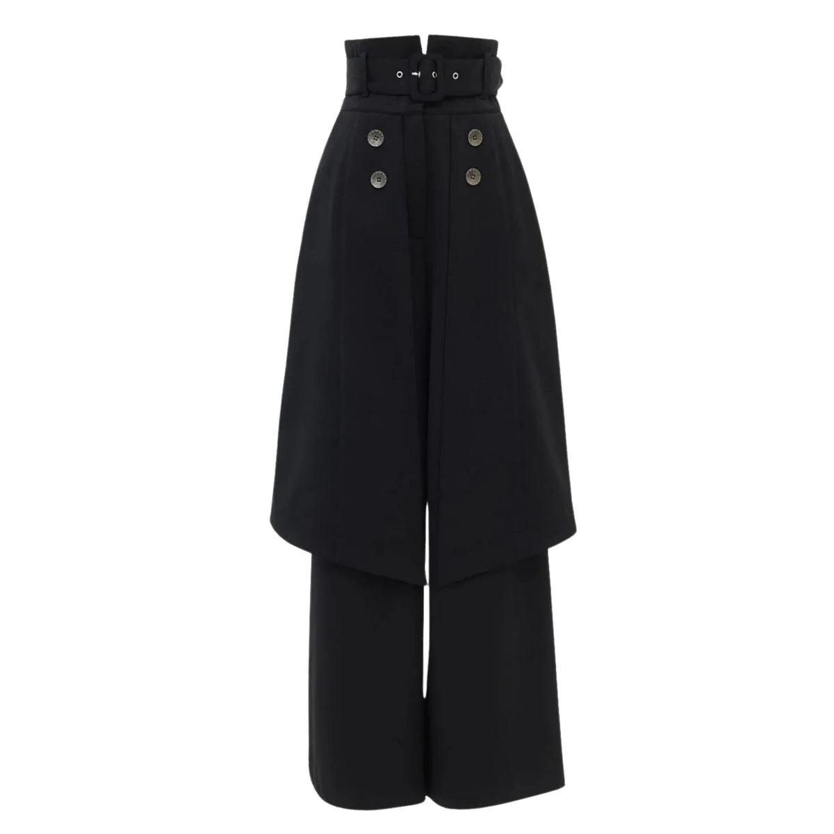 Wide Leg Trousers With Skirt Overlay | Black