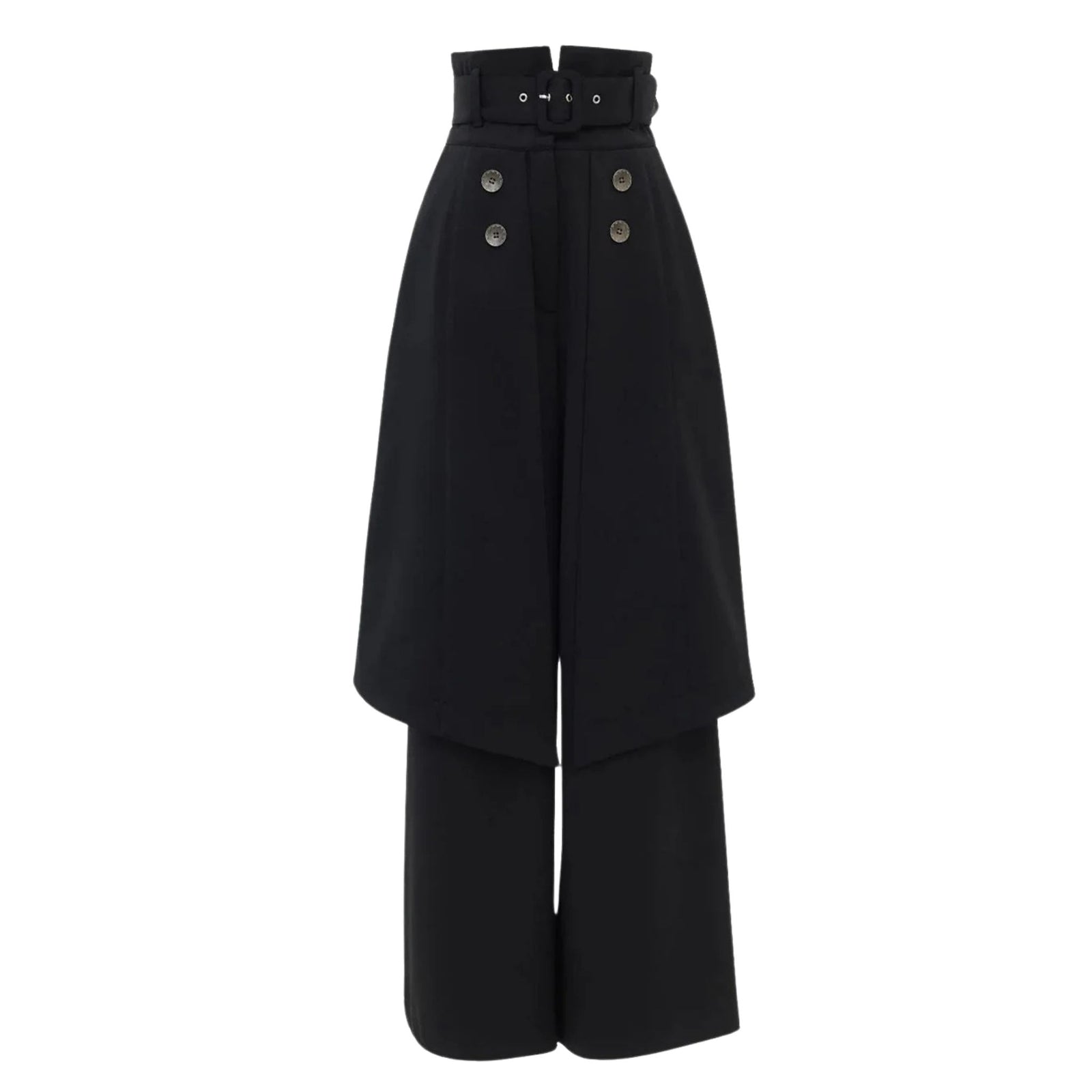 Wide Leg Trousers With Skirt Overlay | Black
