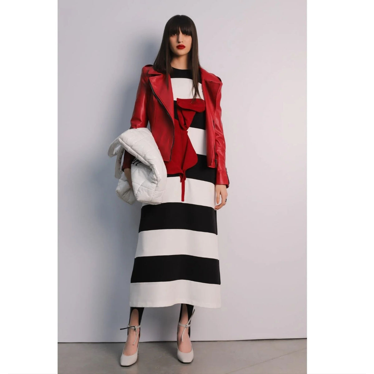 Faux Leather Jacket With Shoulder Pads | Red