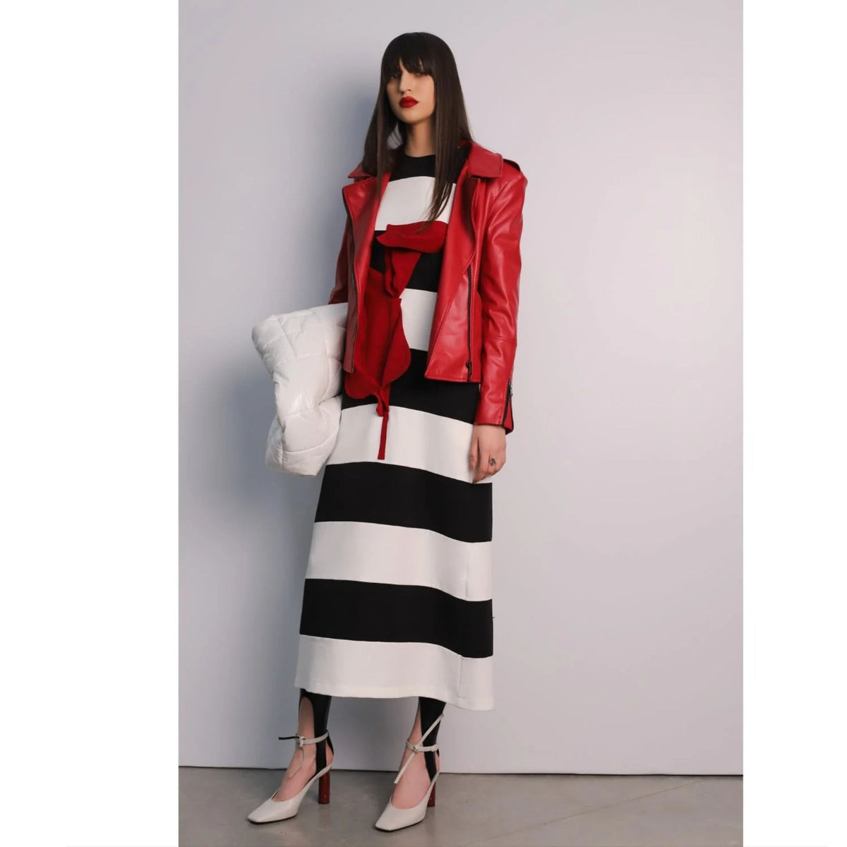 Faux Leather Jacket With Shoulder Pads | Red