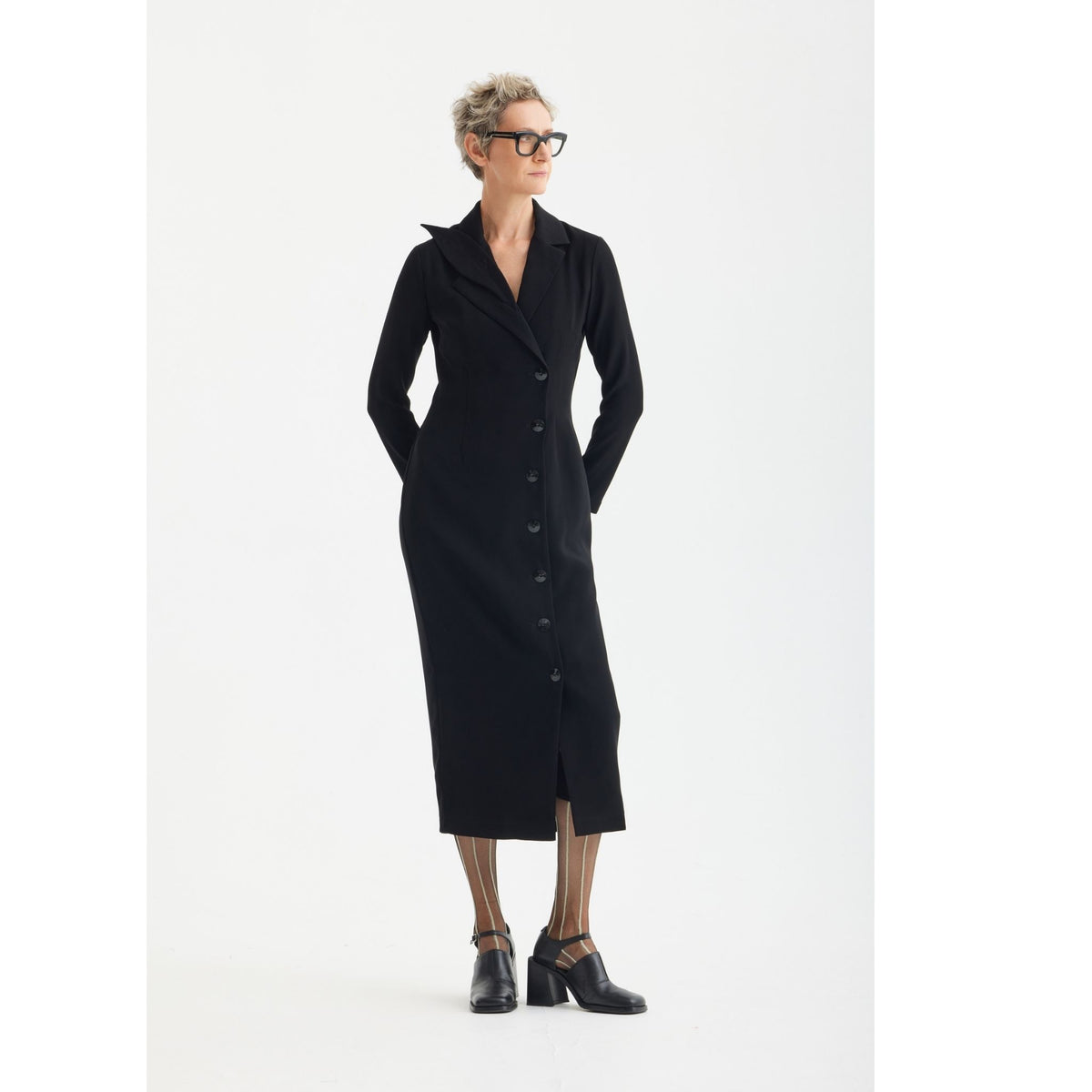 Modern Tailored Long Blazer Dress | Black