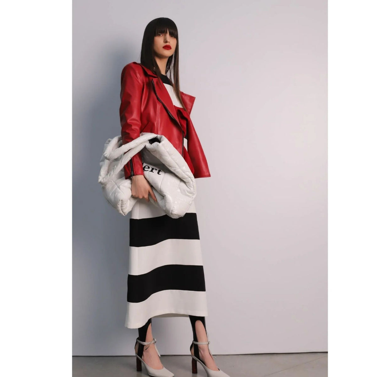 Faux Leather Jacket With Shoulder Pads | Red