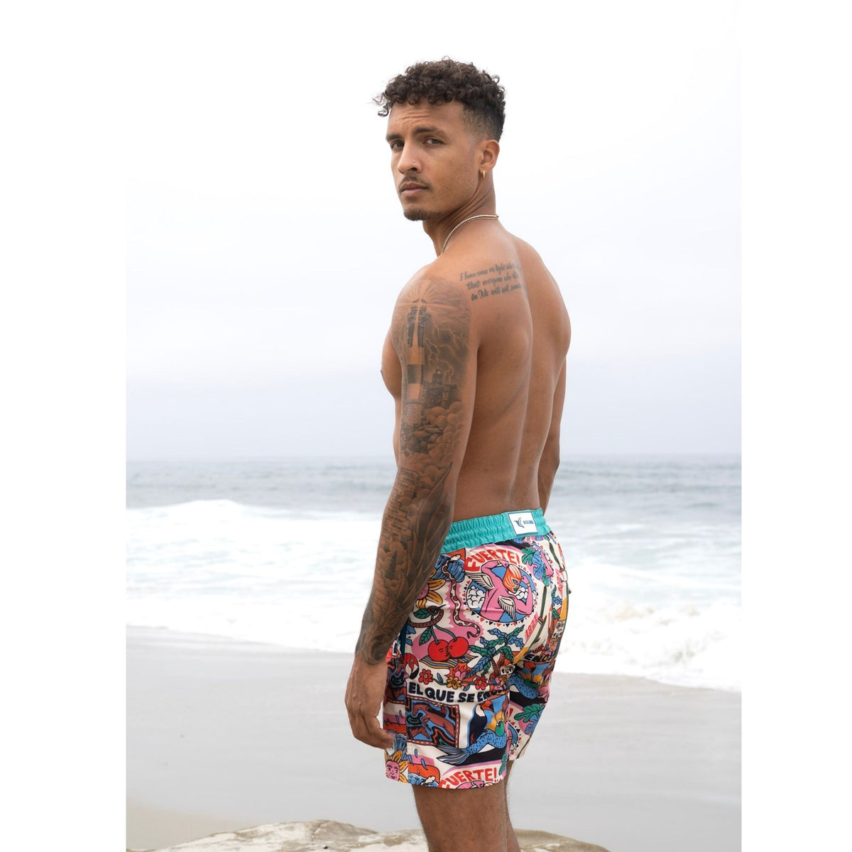 Island Print Eco-Friendly Board Swimshorts