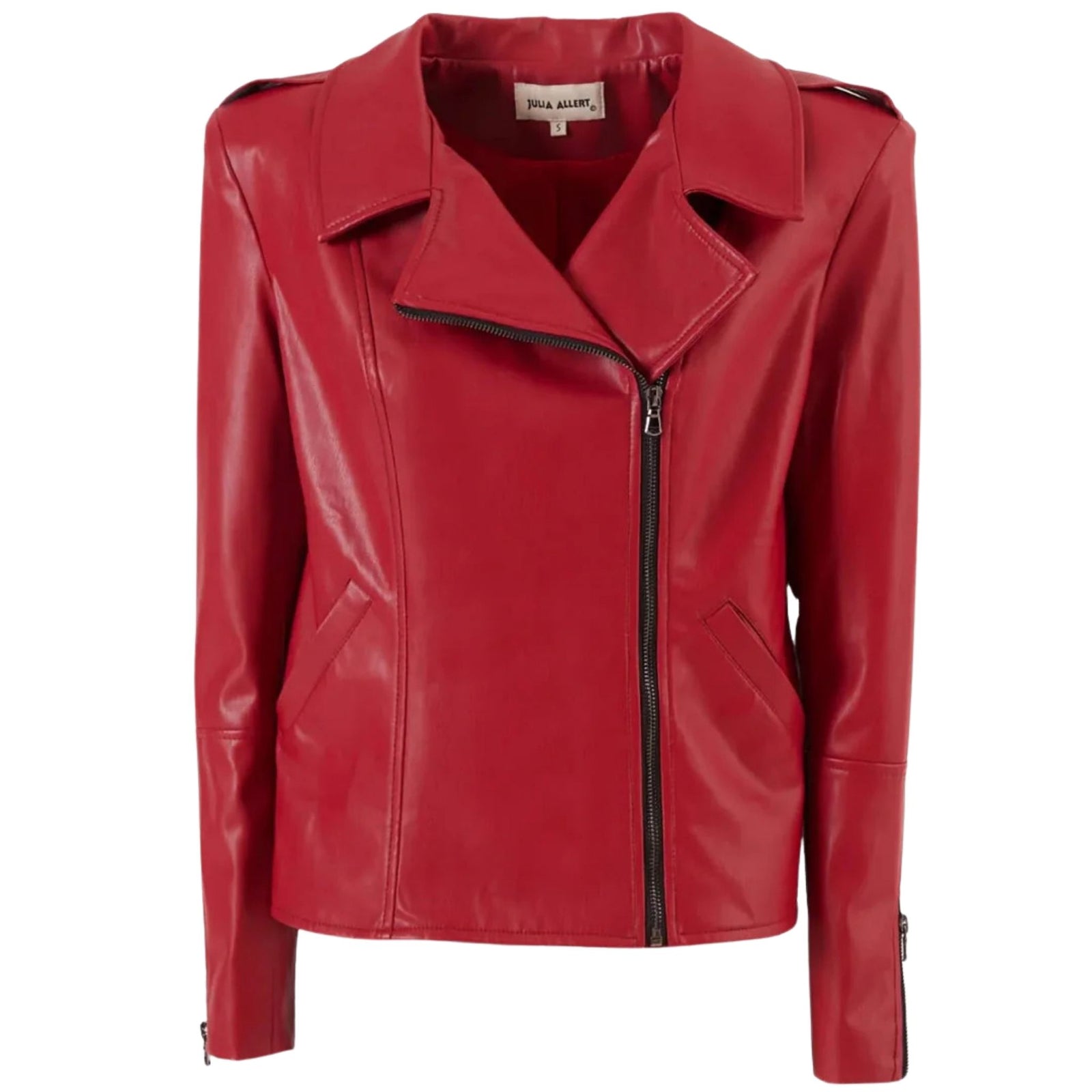 Faux Leather Jacket With Shoulder Pads | Red