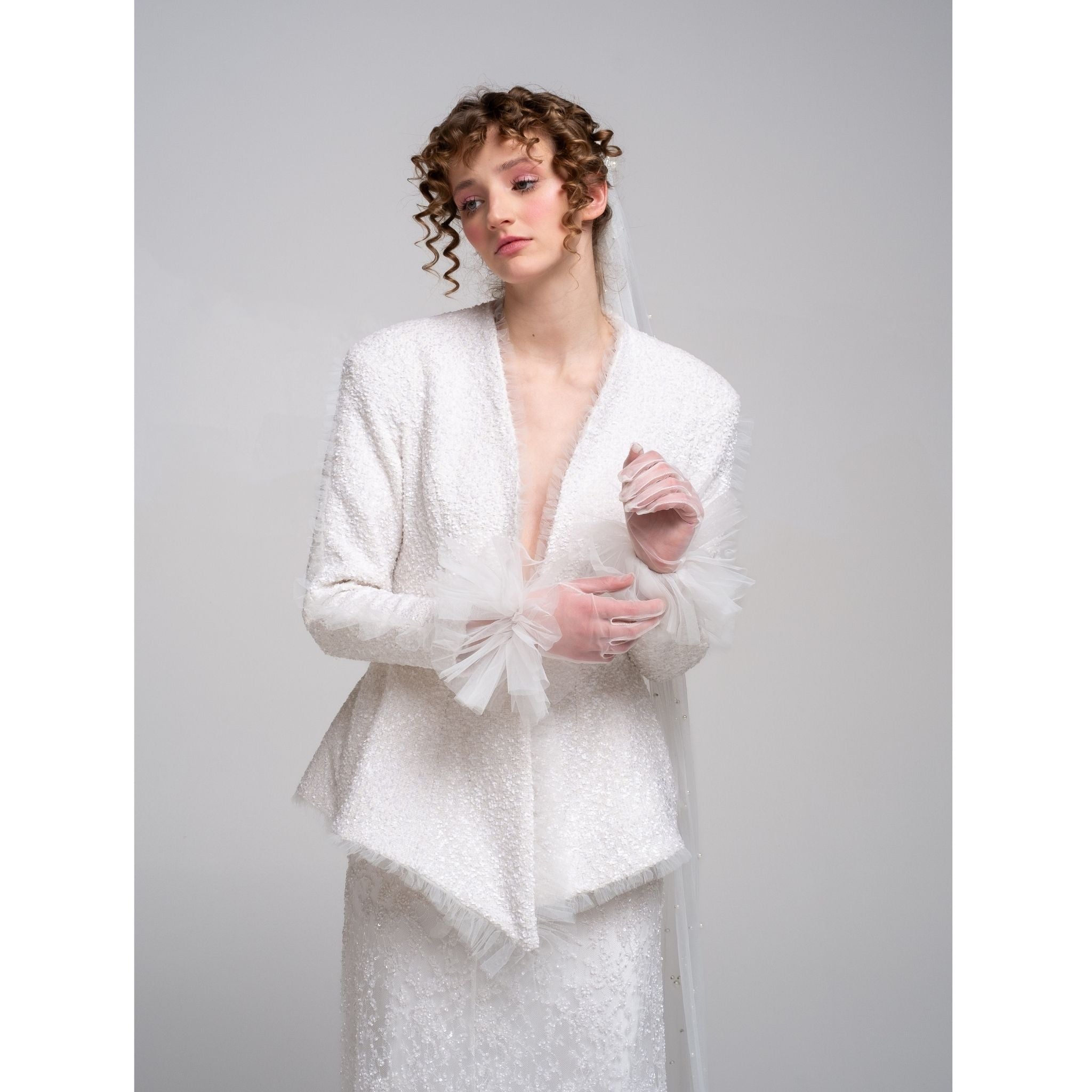 Bloomed Silence Tweed Jacket in White
