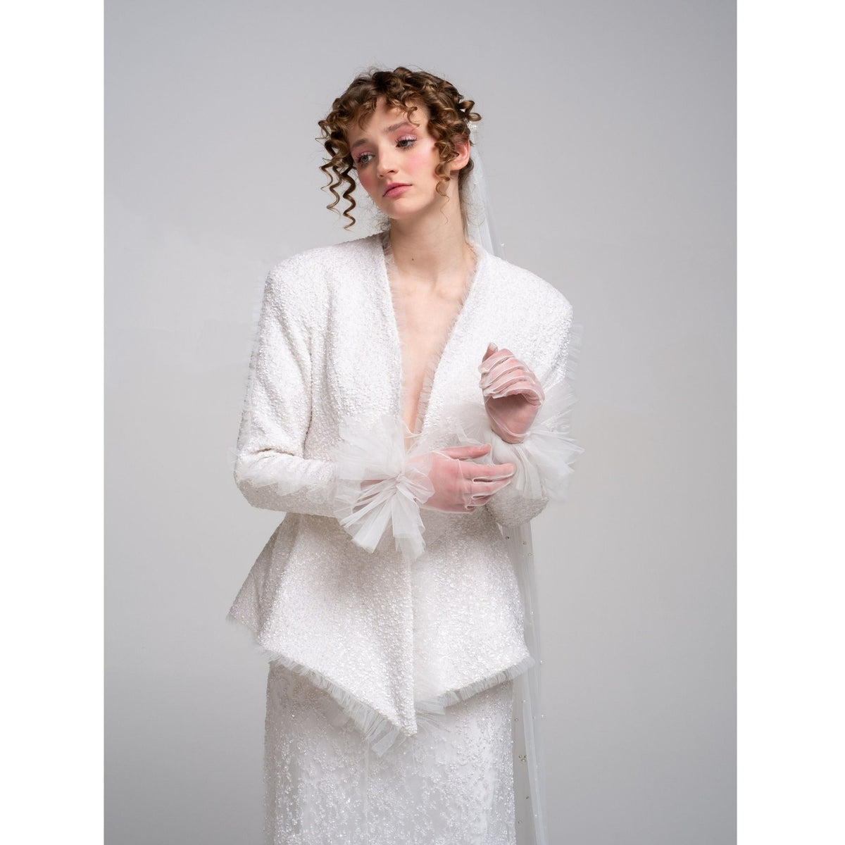Bloomed Silence Tweed Jacket in White