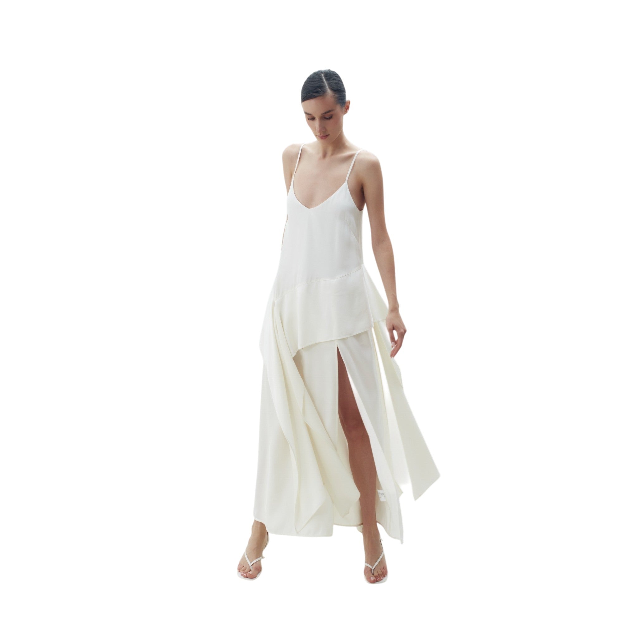Cream Scarf Detailed Midi Sleeveless Dress