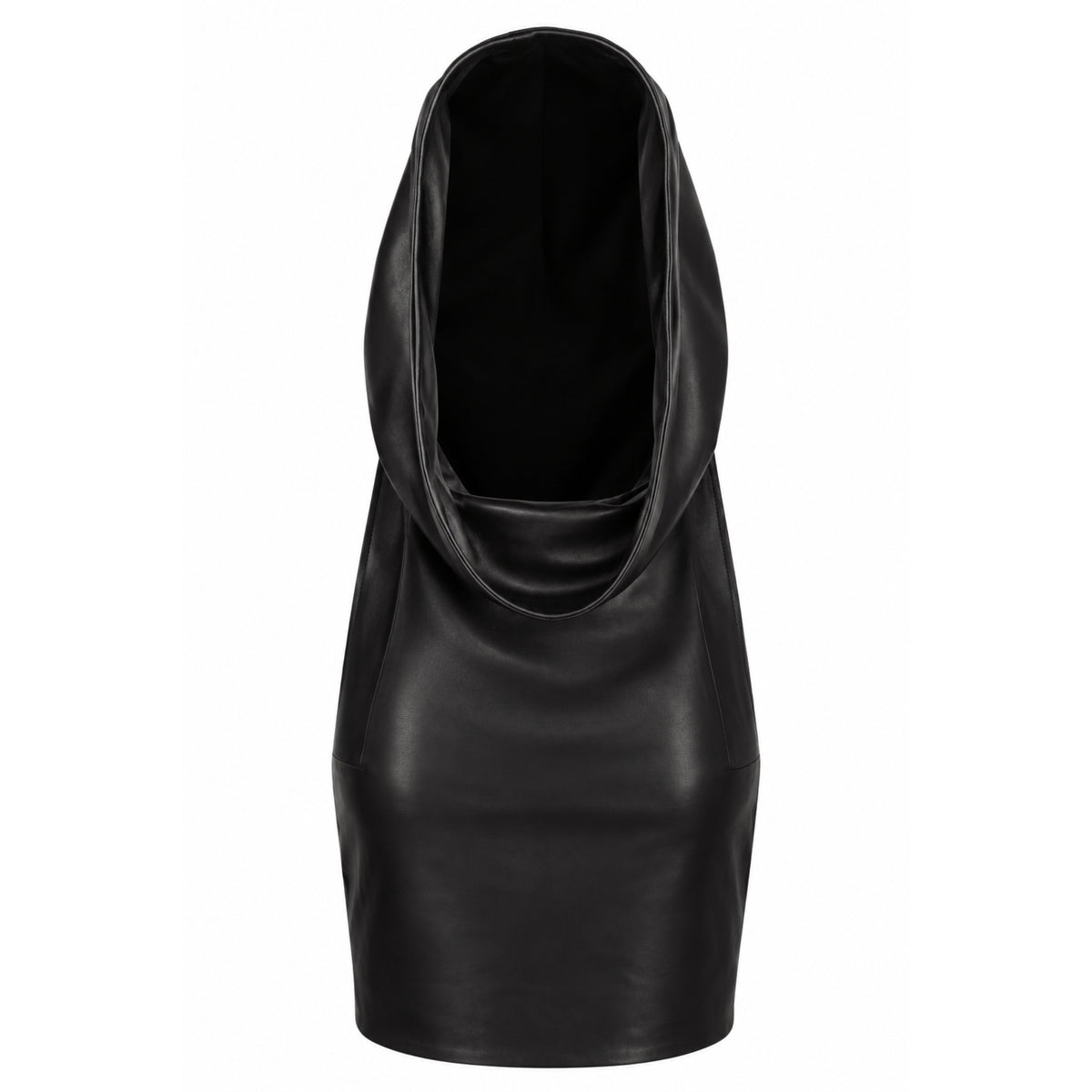 HEIRA LEATHERWEAR black lambskin leather backless hooded top, women's convertible-hood leather top, back product view, buy at DOORS NYC