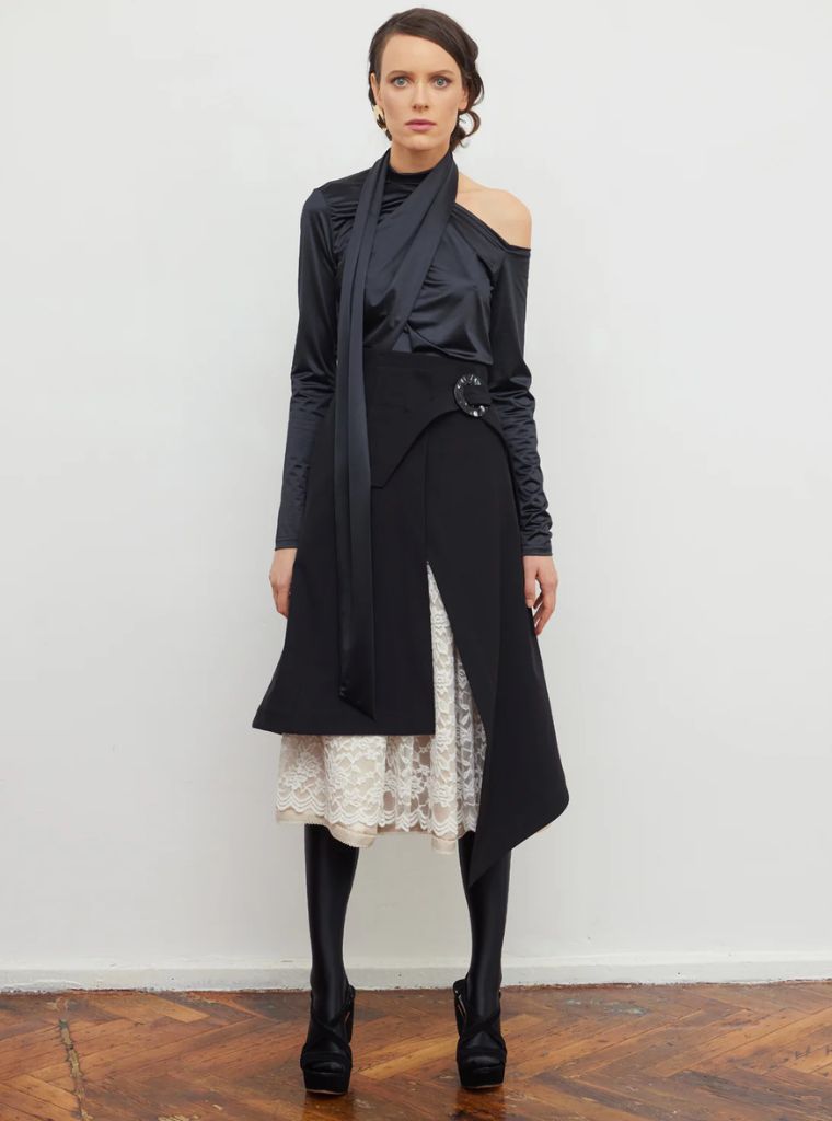 JULIA ALLERT - Layered Skirt With White Lace Detail | Black, buy at DOORS NYC