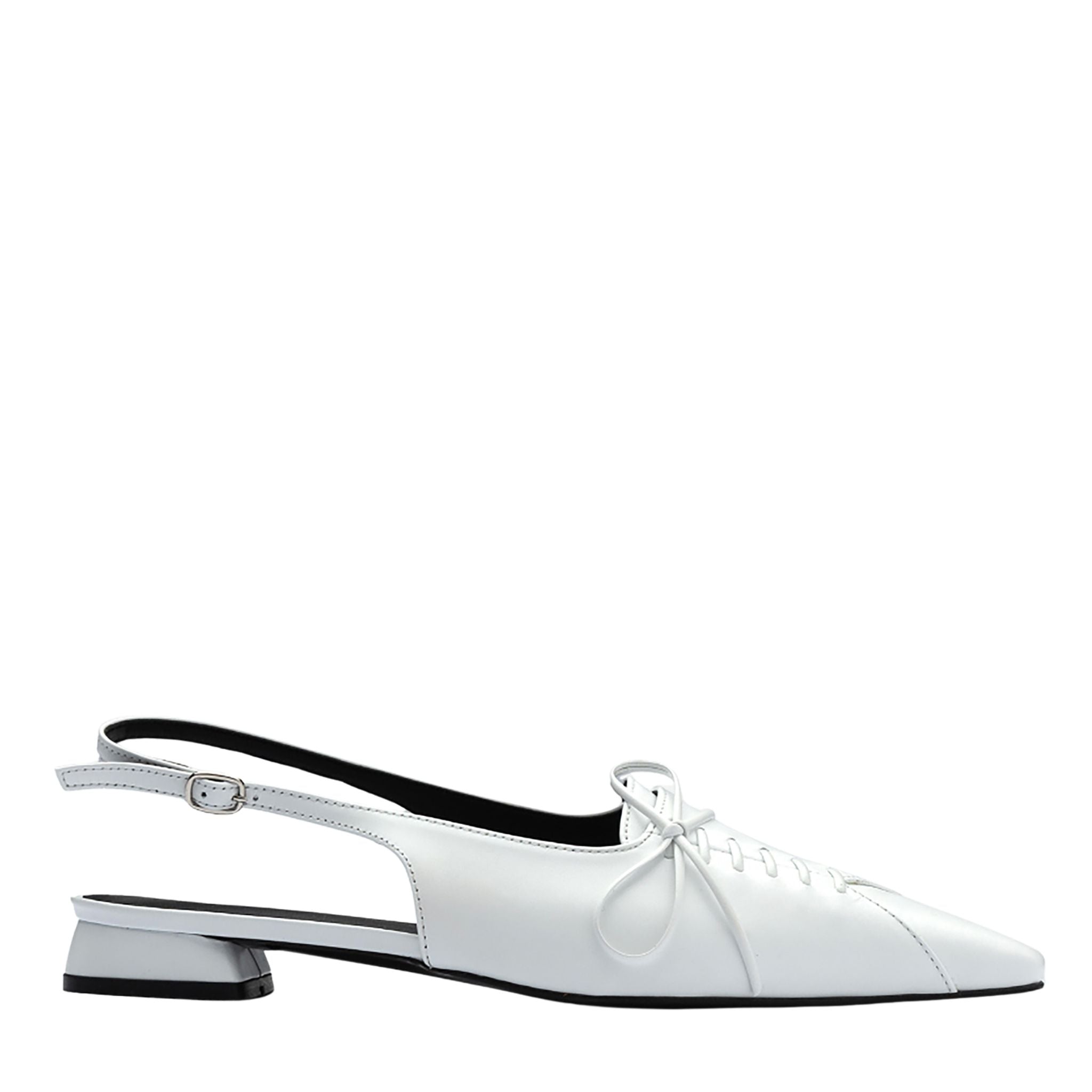 White Slingback Lace-Up Pointed Flats